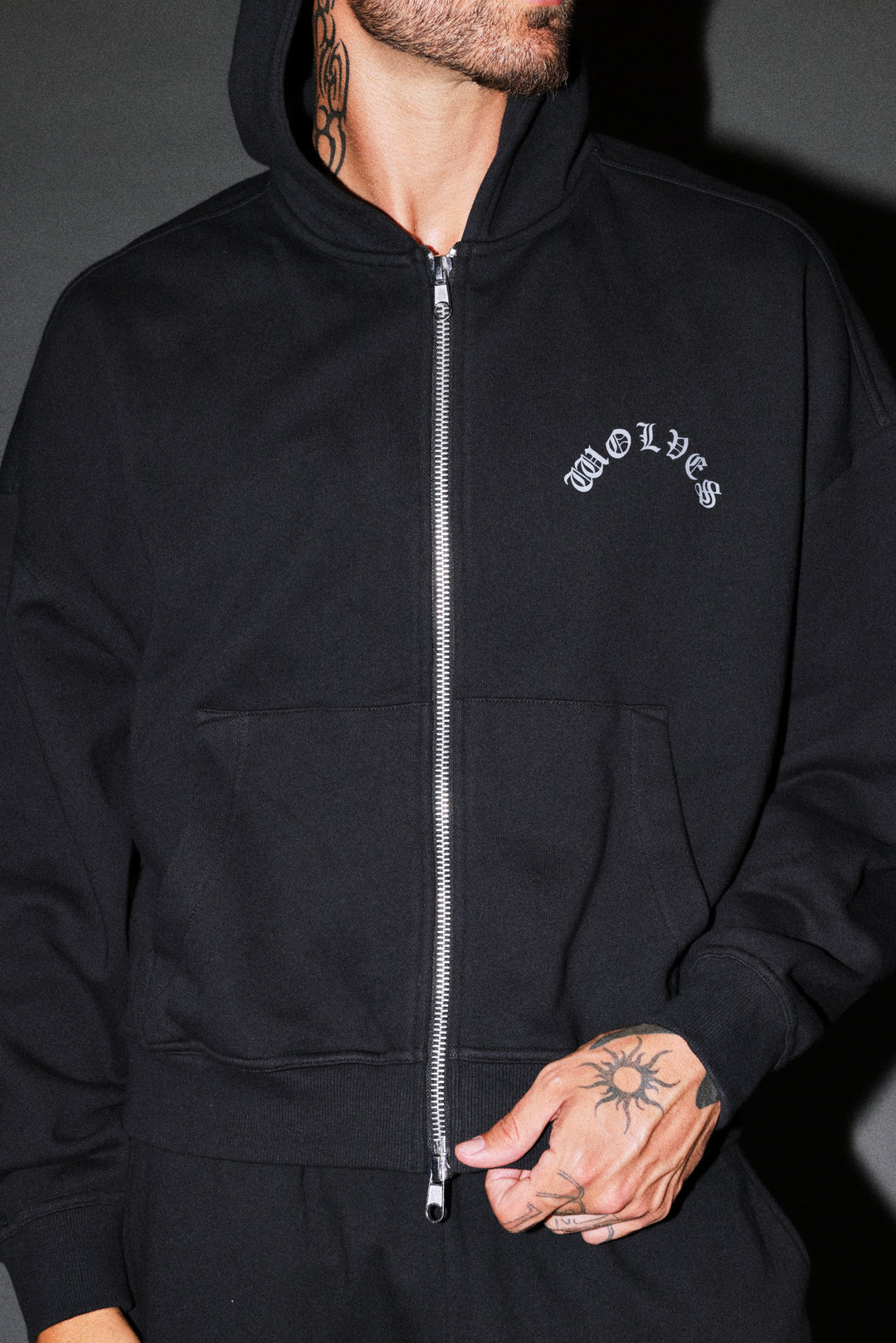 Wolves Never Back Down V2 Vex Double Zip Hoodie in Black
