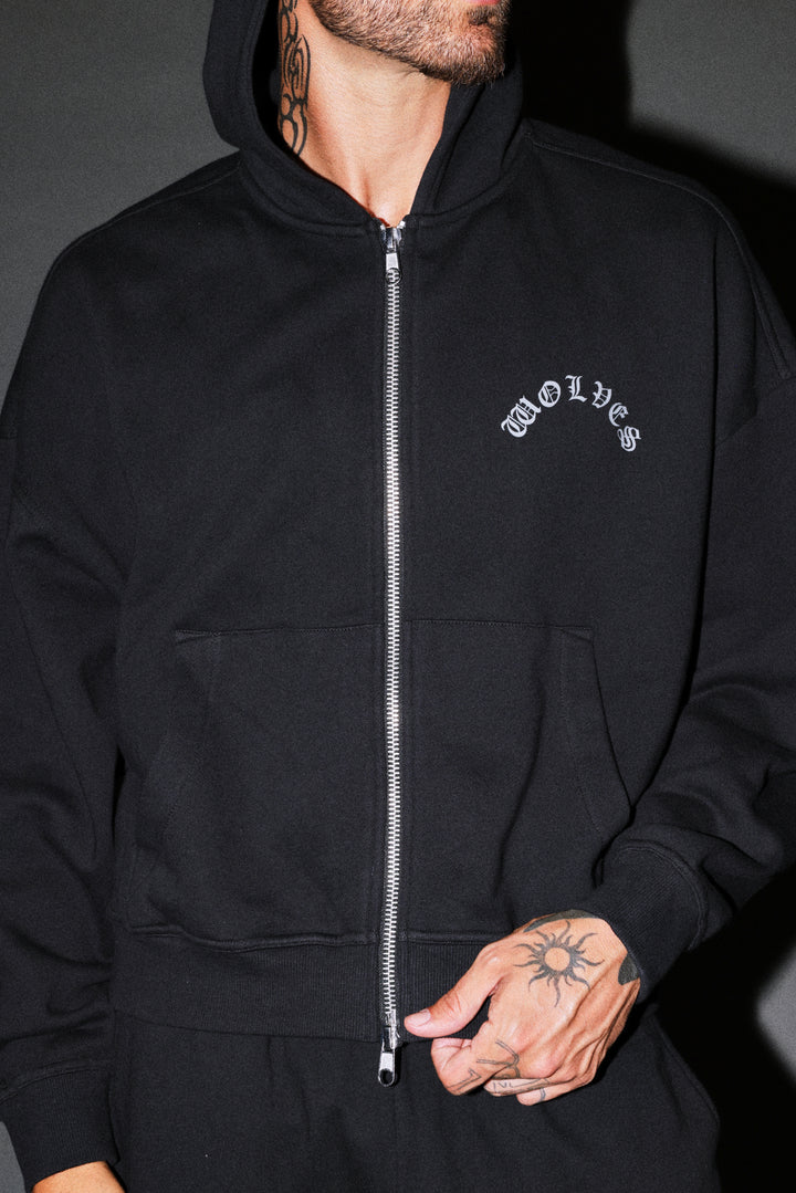 Wolves Never Back Down V2 Vex Double Zip Hoodie in Black