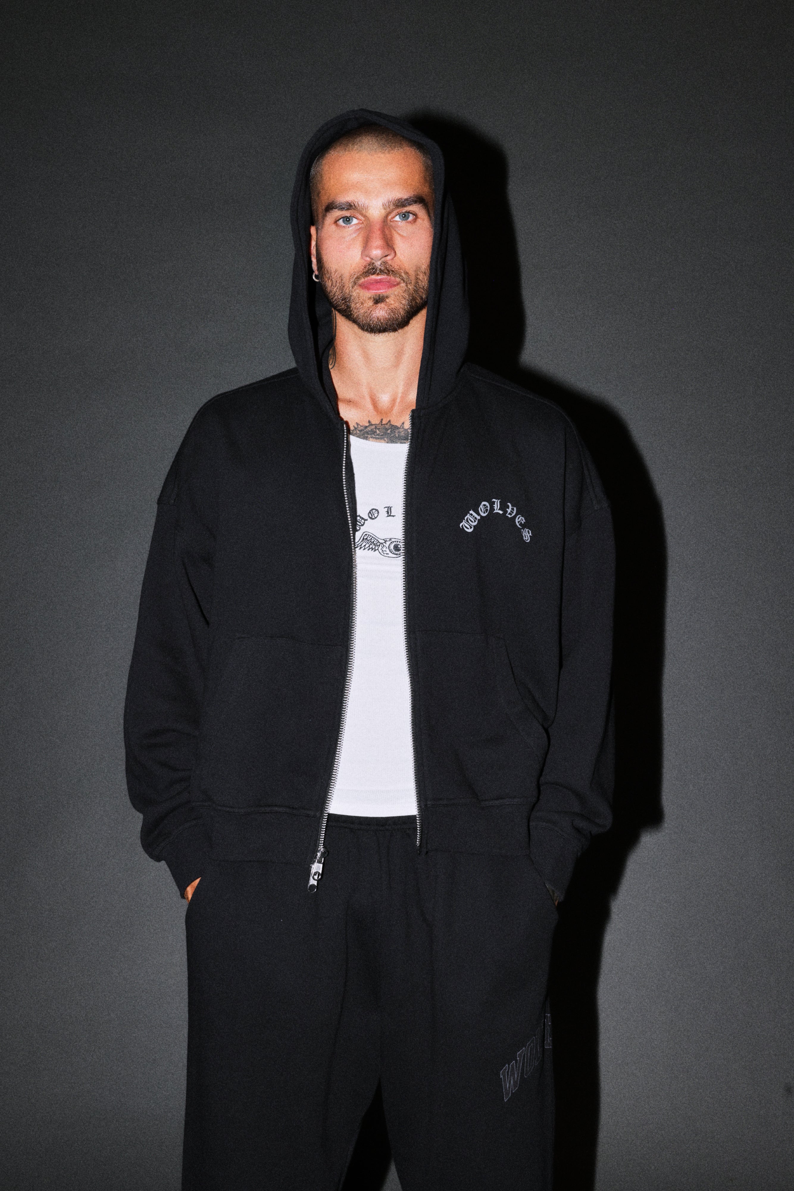 Wolves Never Back Down V2 Vex Double Zip Hoodie in Black