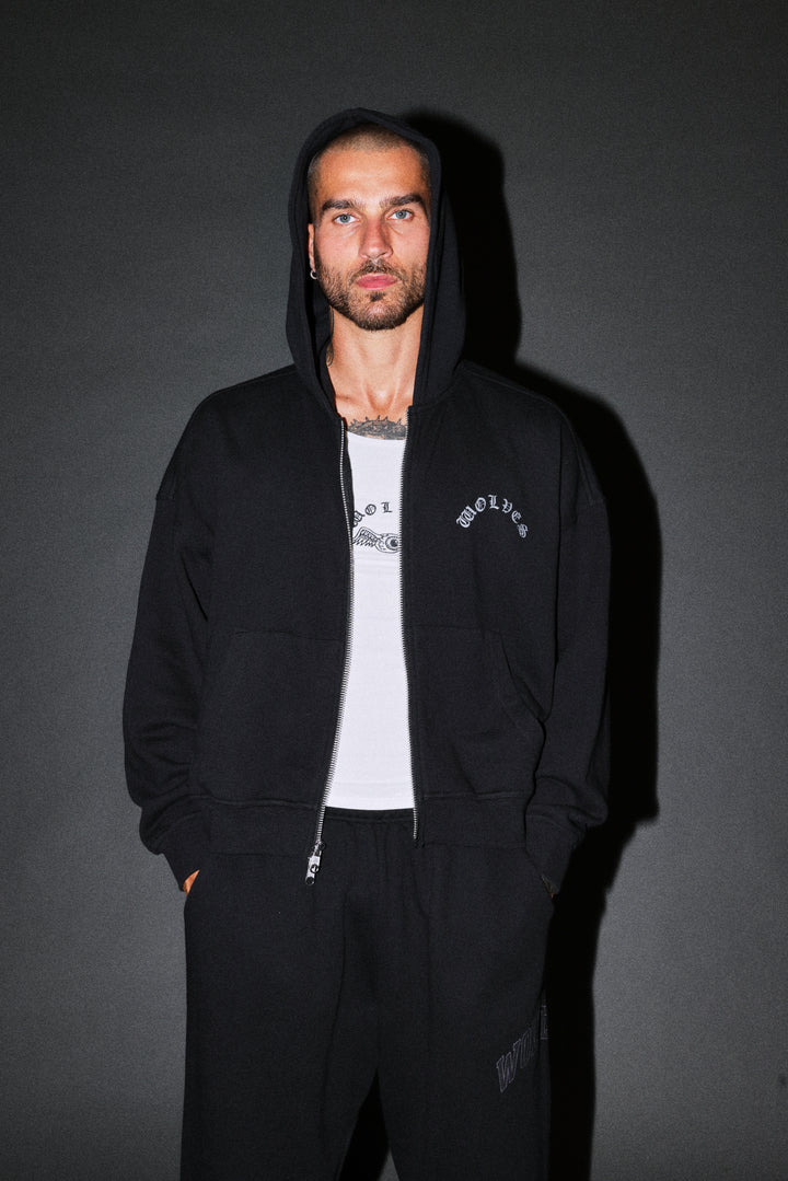 Wolves Never Back Down V2 Vex Double Zip Hoodie in Black