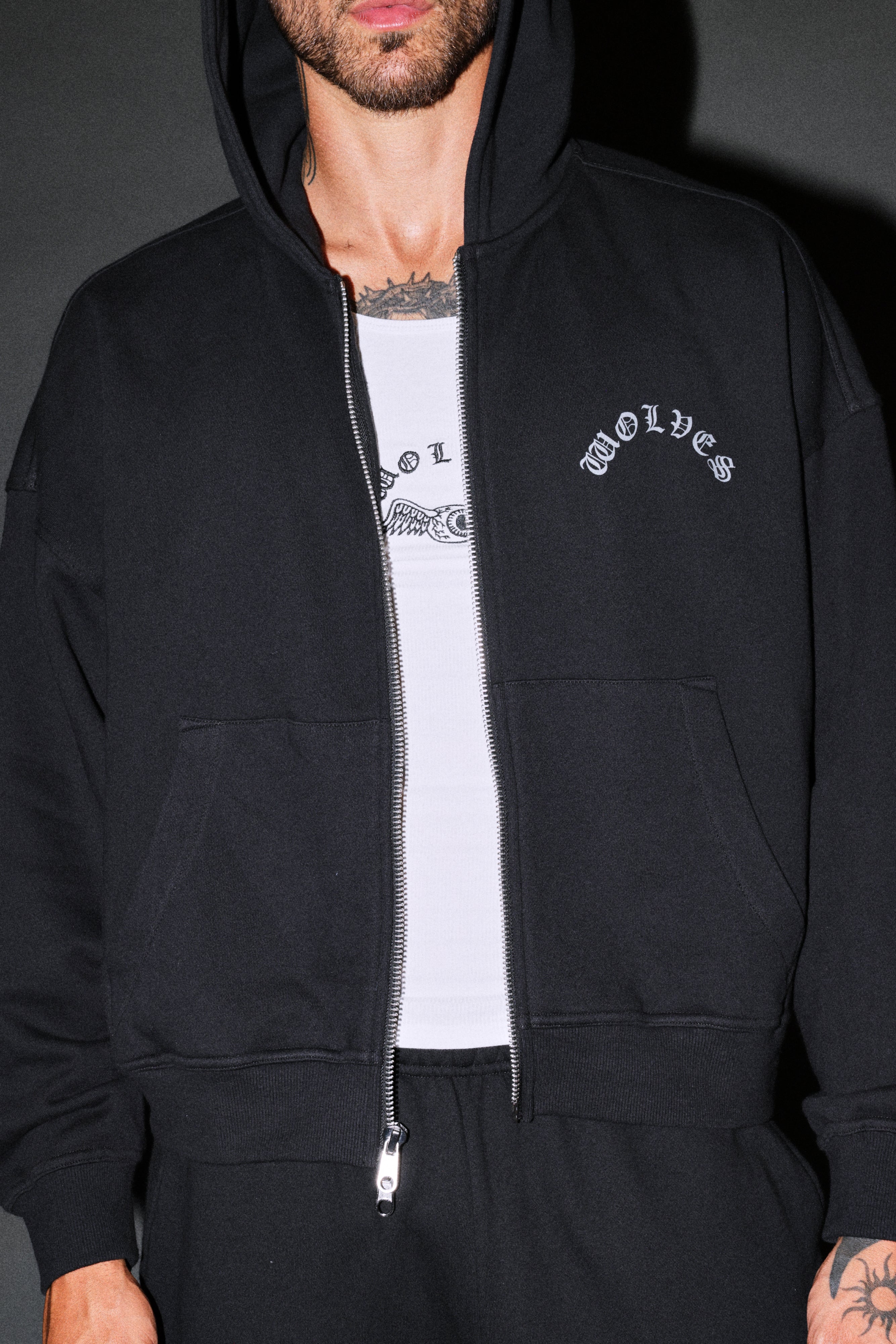 Wolves Never Back Down V2 Vex Double Zip Hoodie in Black