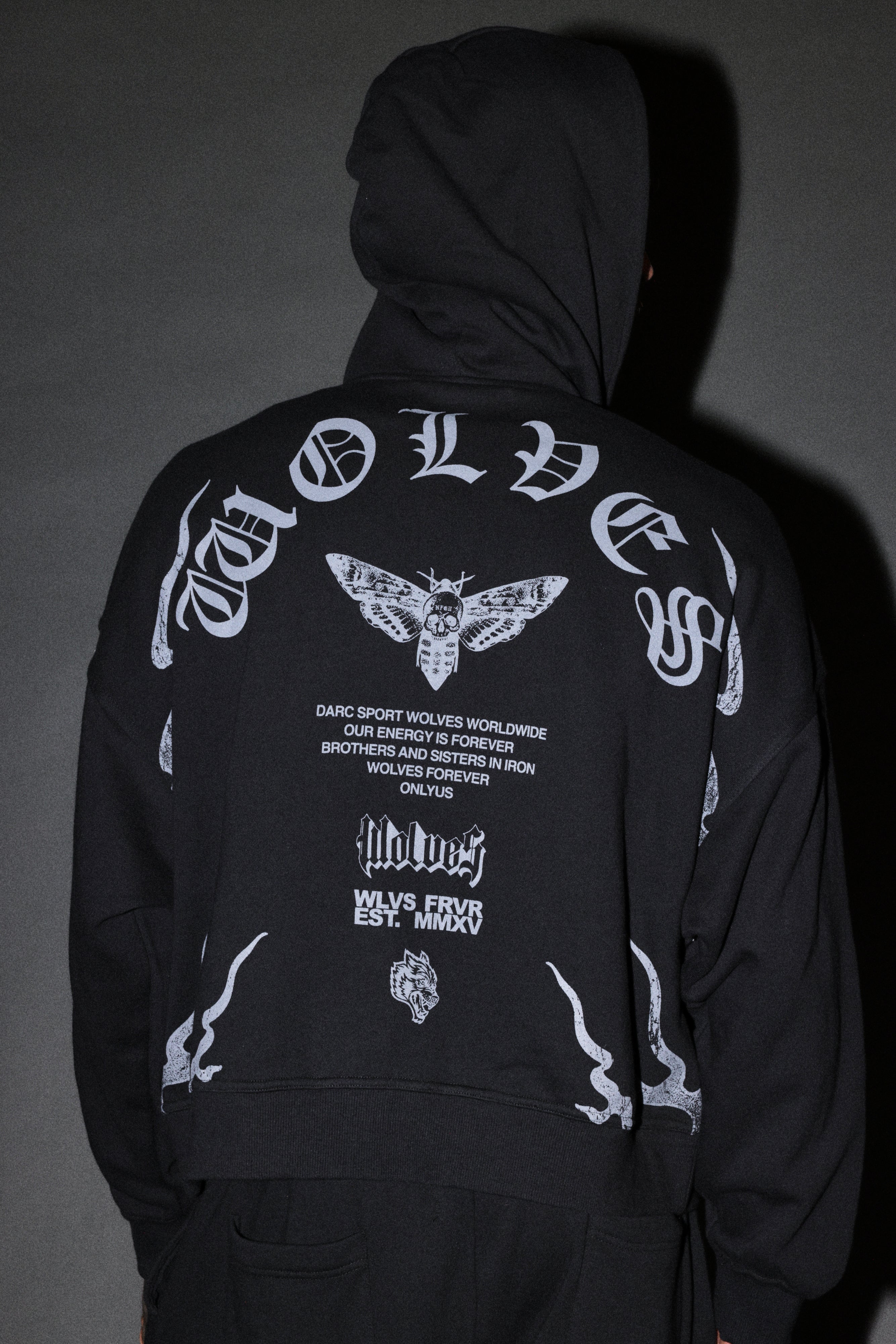 Wolves Never Back Down V2 Vex Double Zip Hoodie in Black