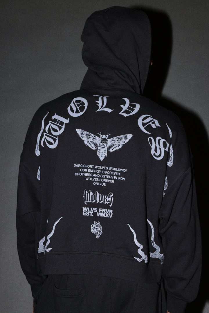 Wolves Never Back Down V2 Vex Double Zip Hoodie in Black