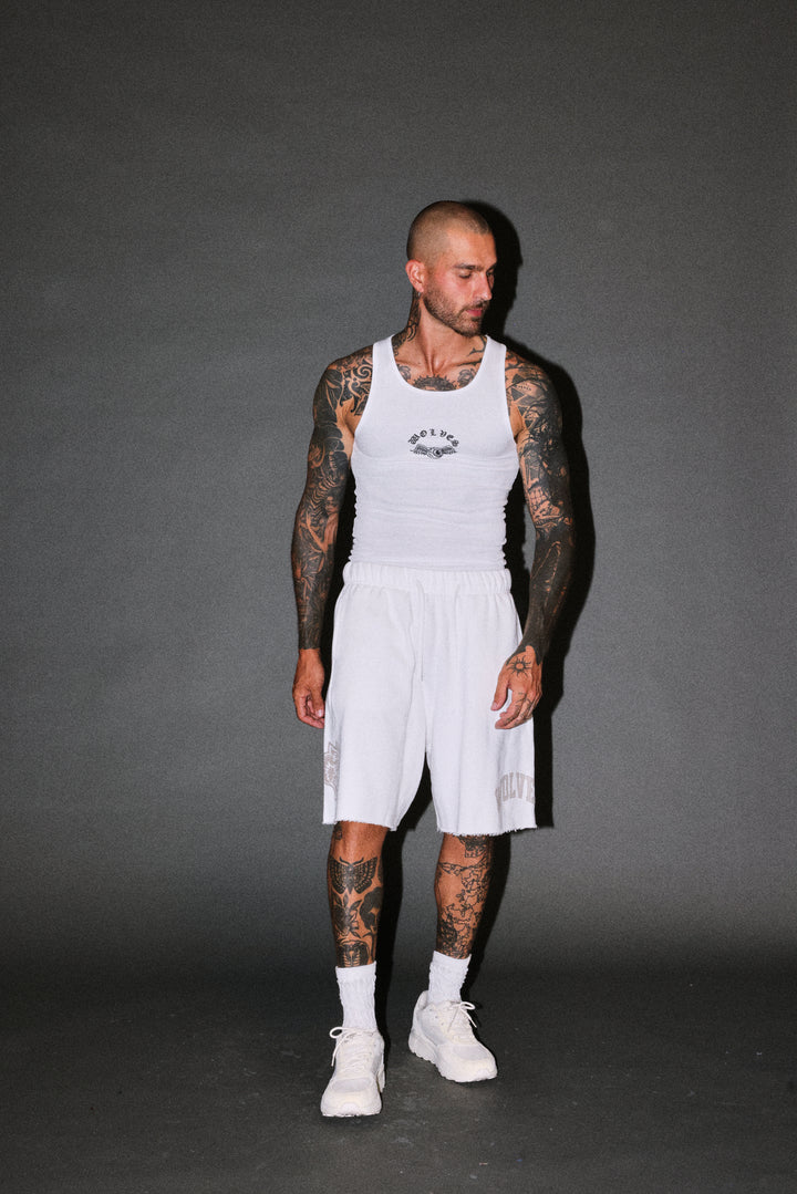 Loyalty Frvr Raw Hem Oversized Post Lounge Sweat Shorts in Cream