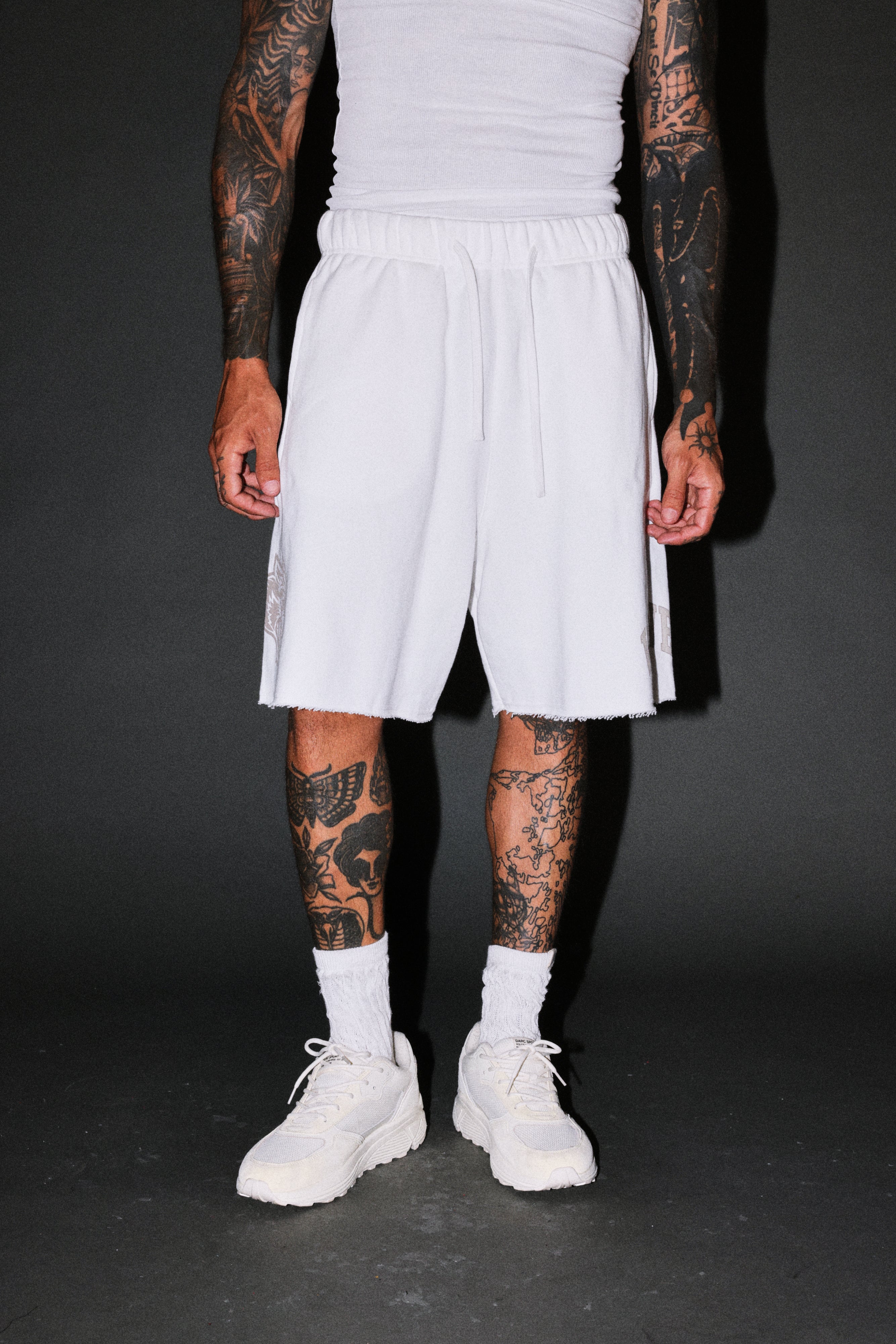 Loyalty Frvr Raw Hem Oversized Post Lounge Sweat Shorts in Cream