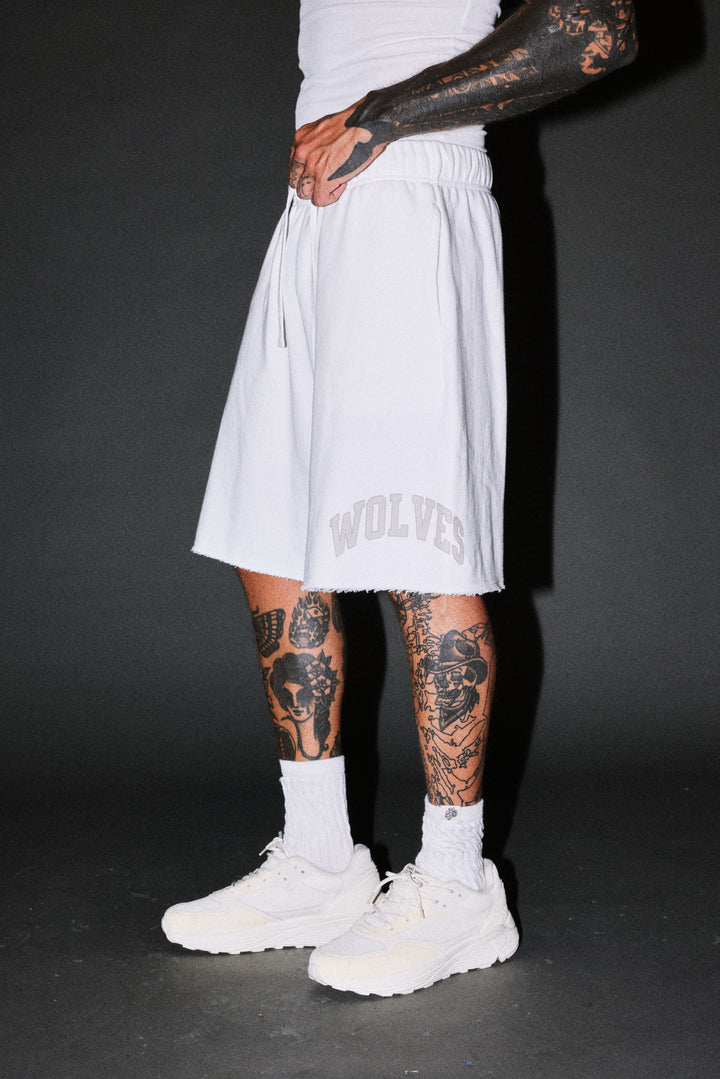 Loyalty Frvr Raw Hem Oversized Post Lounge Sweat Shorts in Cream