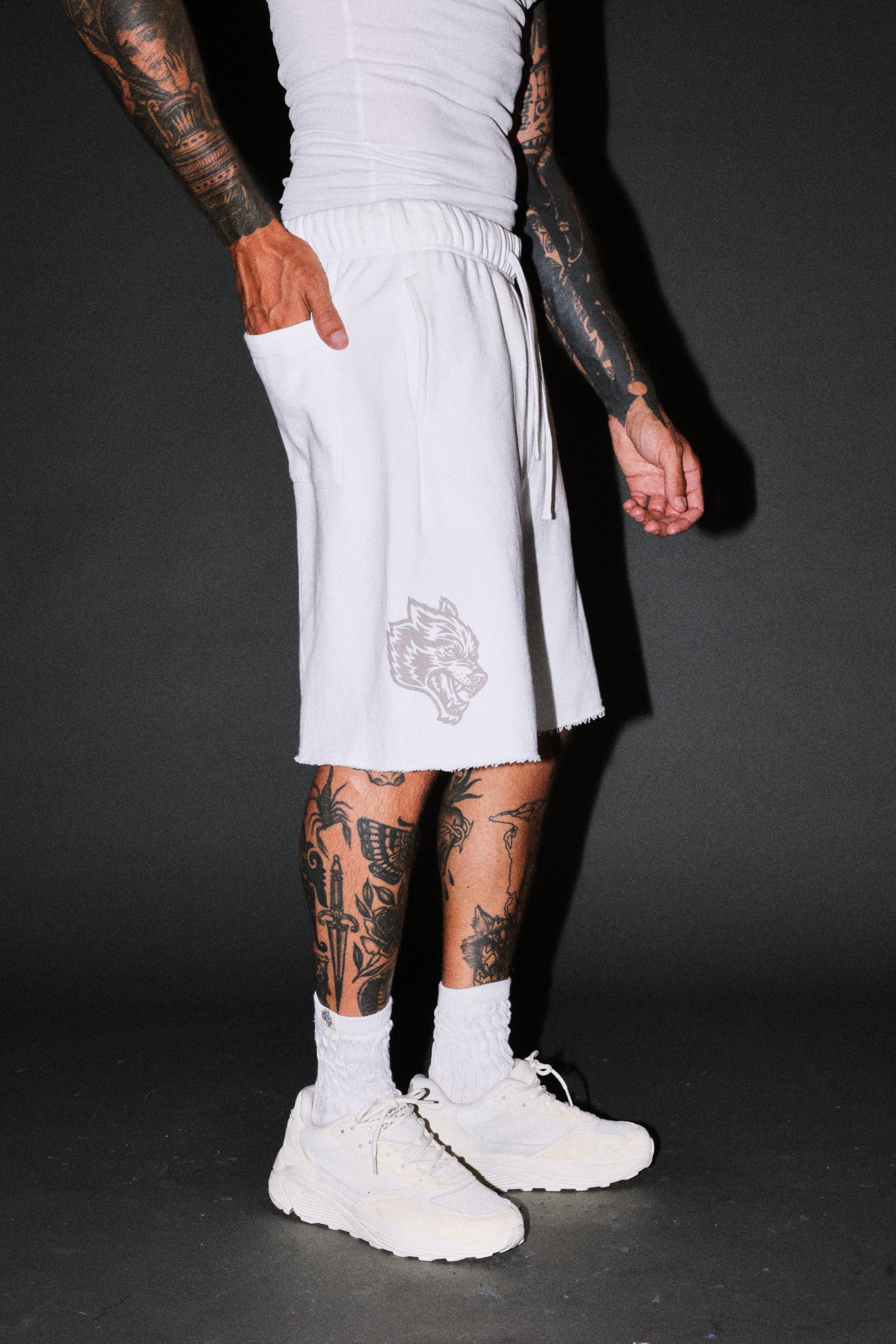 Loyalty Frvr Raw Hem Oversized Post Lounge Sweat Shorts in Cream