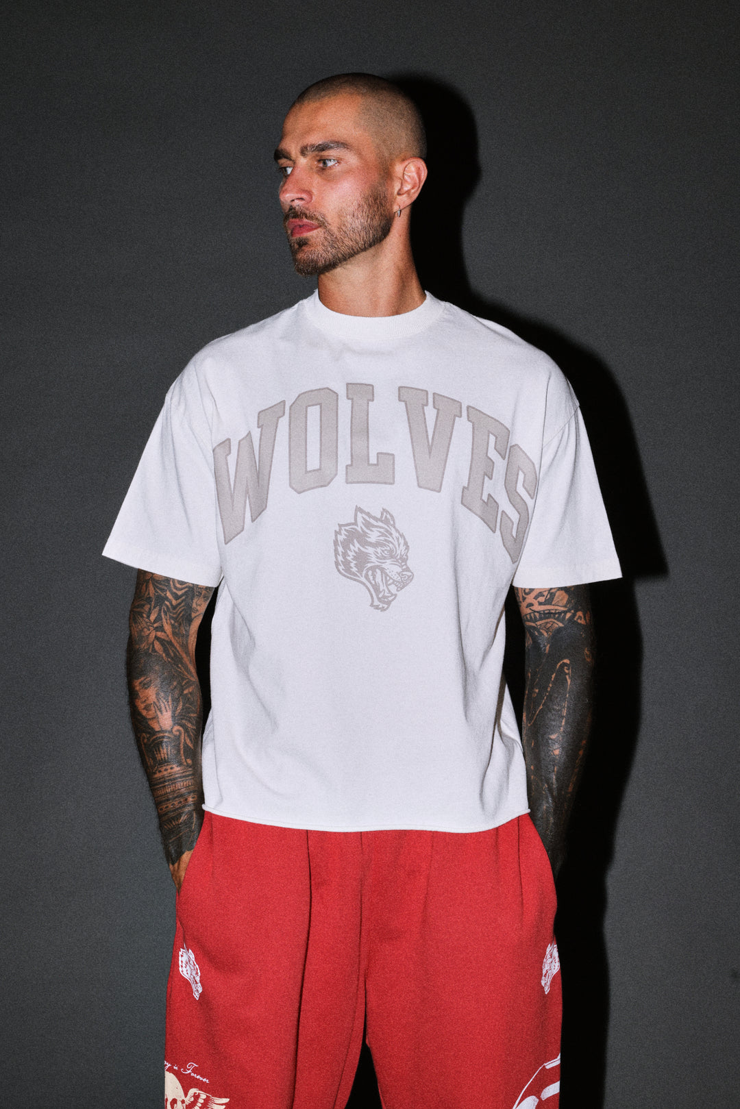 Loyalty Frvr Grunge Mid Length Raw Hem Tee in Cream