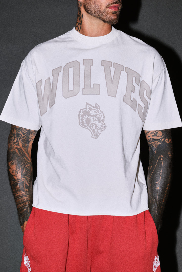 Loyalty Frvr Grunge Mid Length Raw Hem Tee in Cream