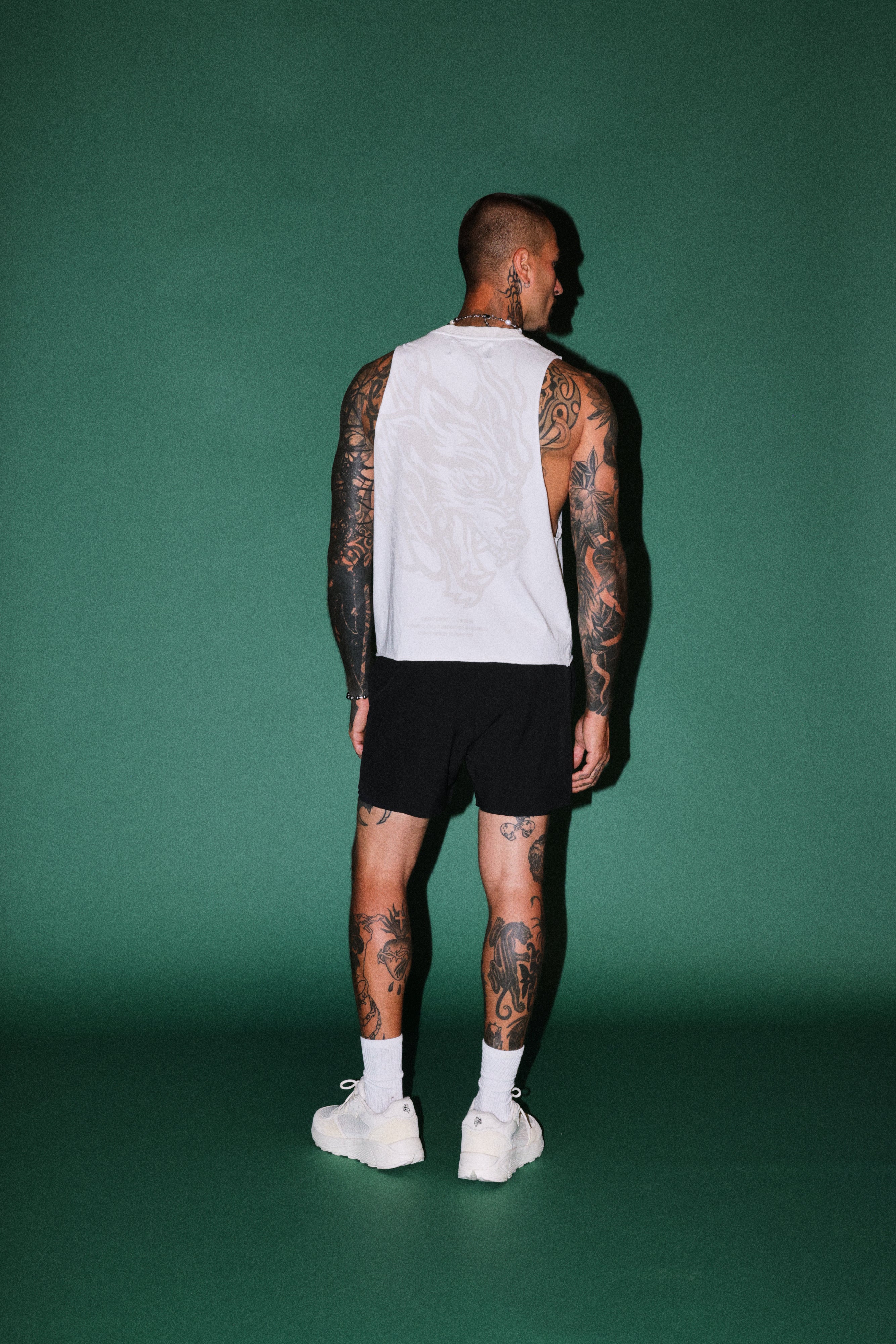 Okami Inferno Grunge Raw Hem Box Cut Tommy Muscle Tee in Cream