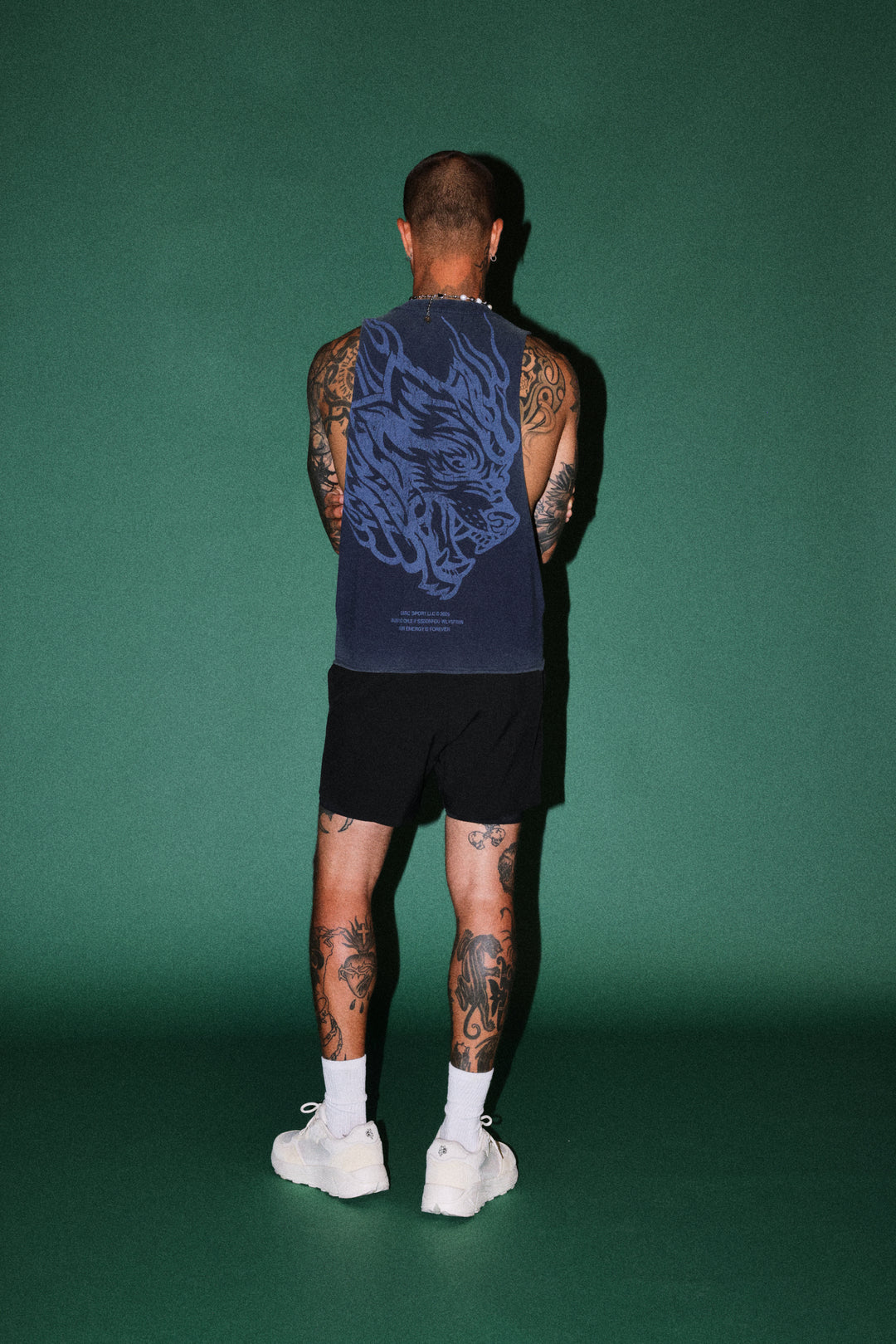 Okami Inferno Grunge Raw Hem Box Cut Tommy Muscle Tee in Navy