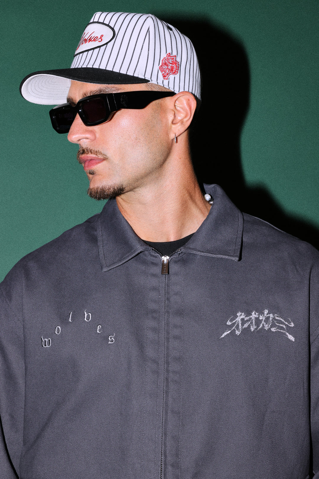 Wolves Cursive A Frame Snapback in White/Black Pinstripe