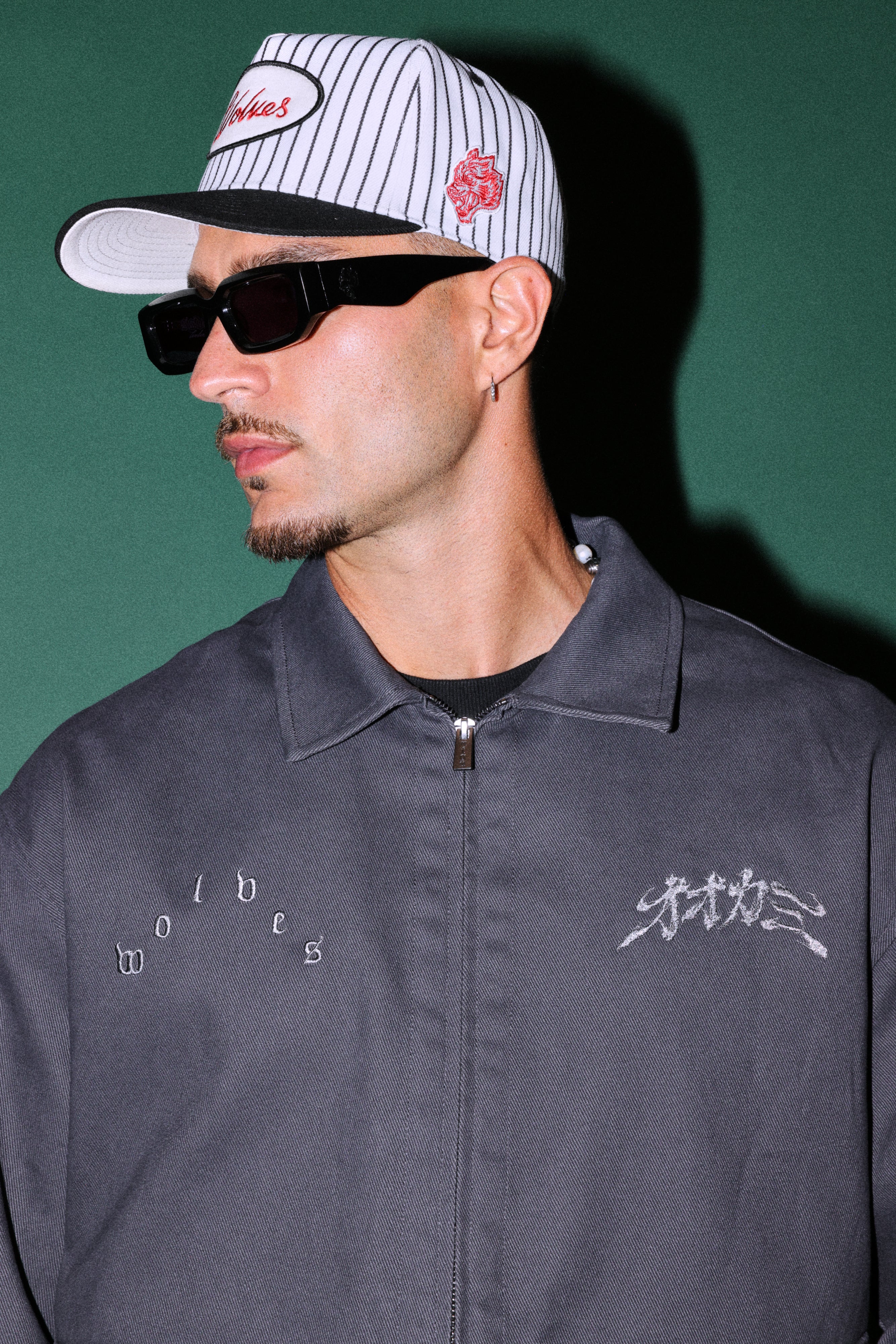 Wolves Cursive A Frame Snapback in White/Black Pinstripe