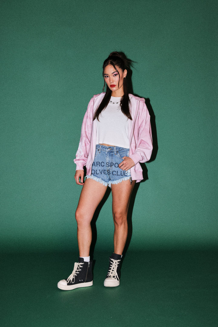 Darc Koi Anya Double Zip Hoodie in Serenity Pink