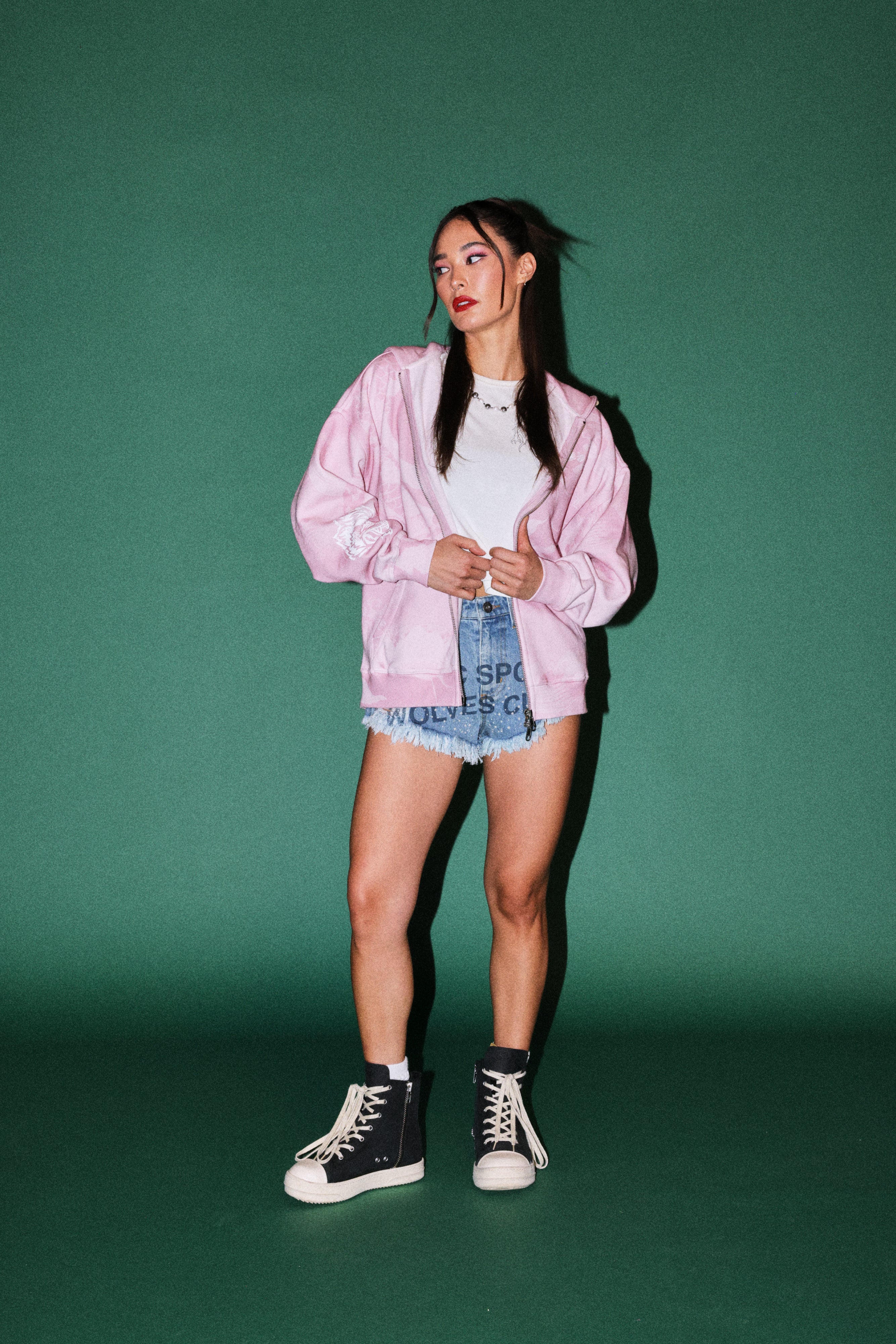 Darc Koi Anya Double Zip Hoodie in Serenity Pink