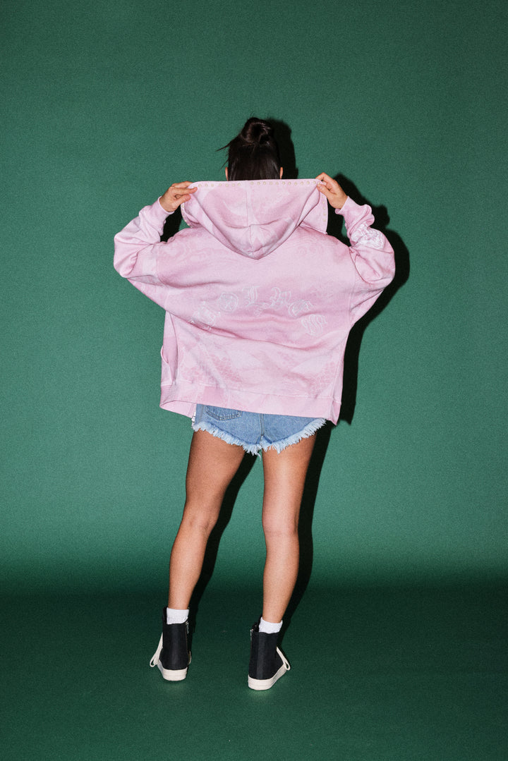 Darc Koi Anya Double Zip Hoodie in Serenity Pink