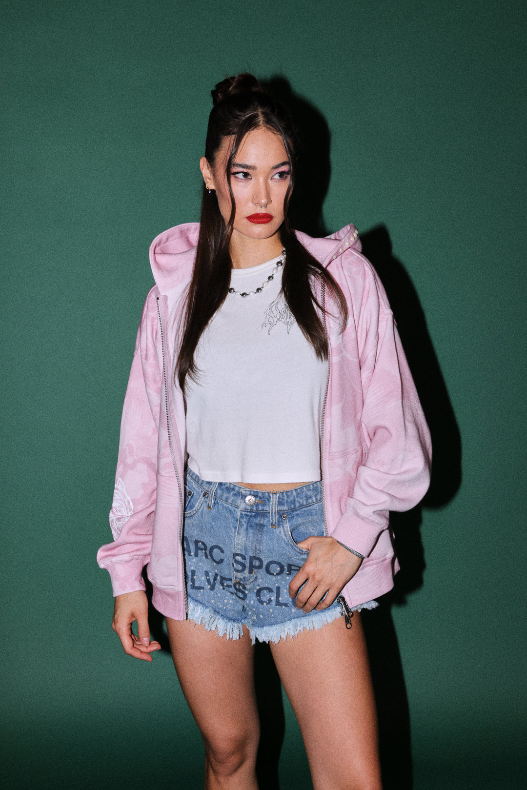 Darc Koi Anya Double Zip Hoodie in Serenity Pink