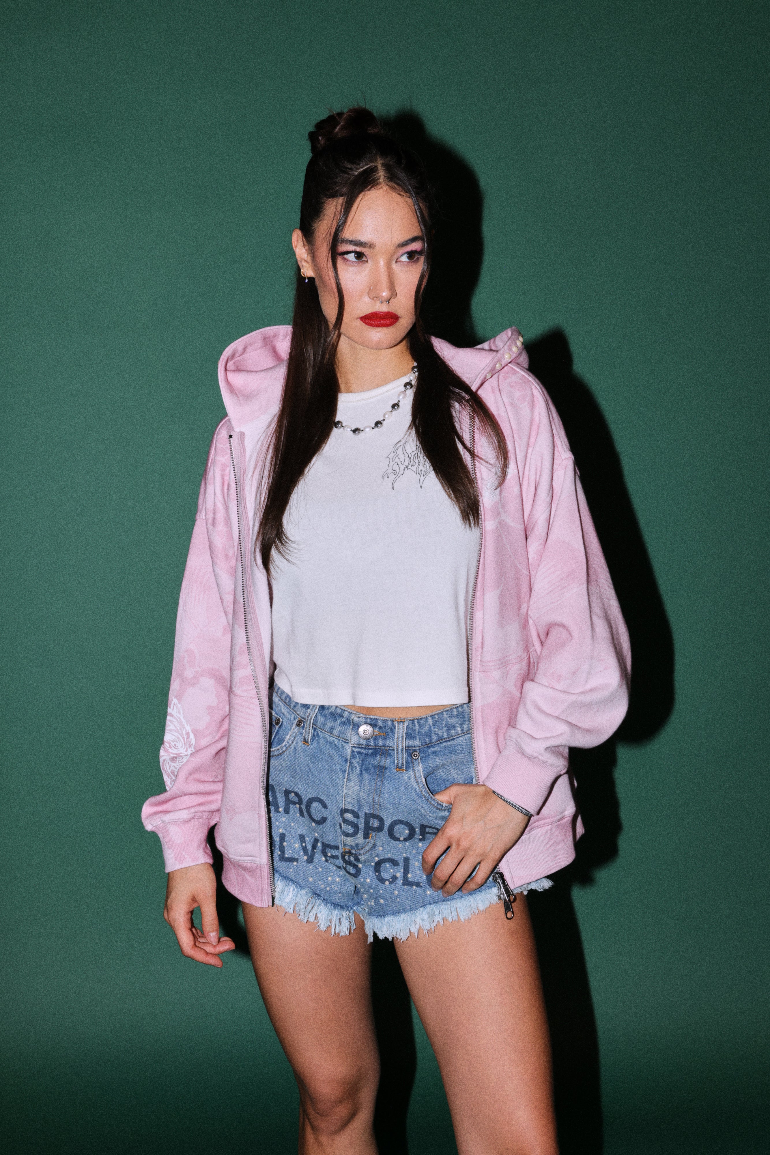 Darc Koi Anya Double Zip Hoodie in Serenity Pink