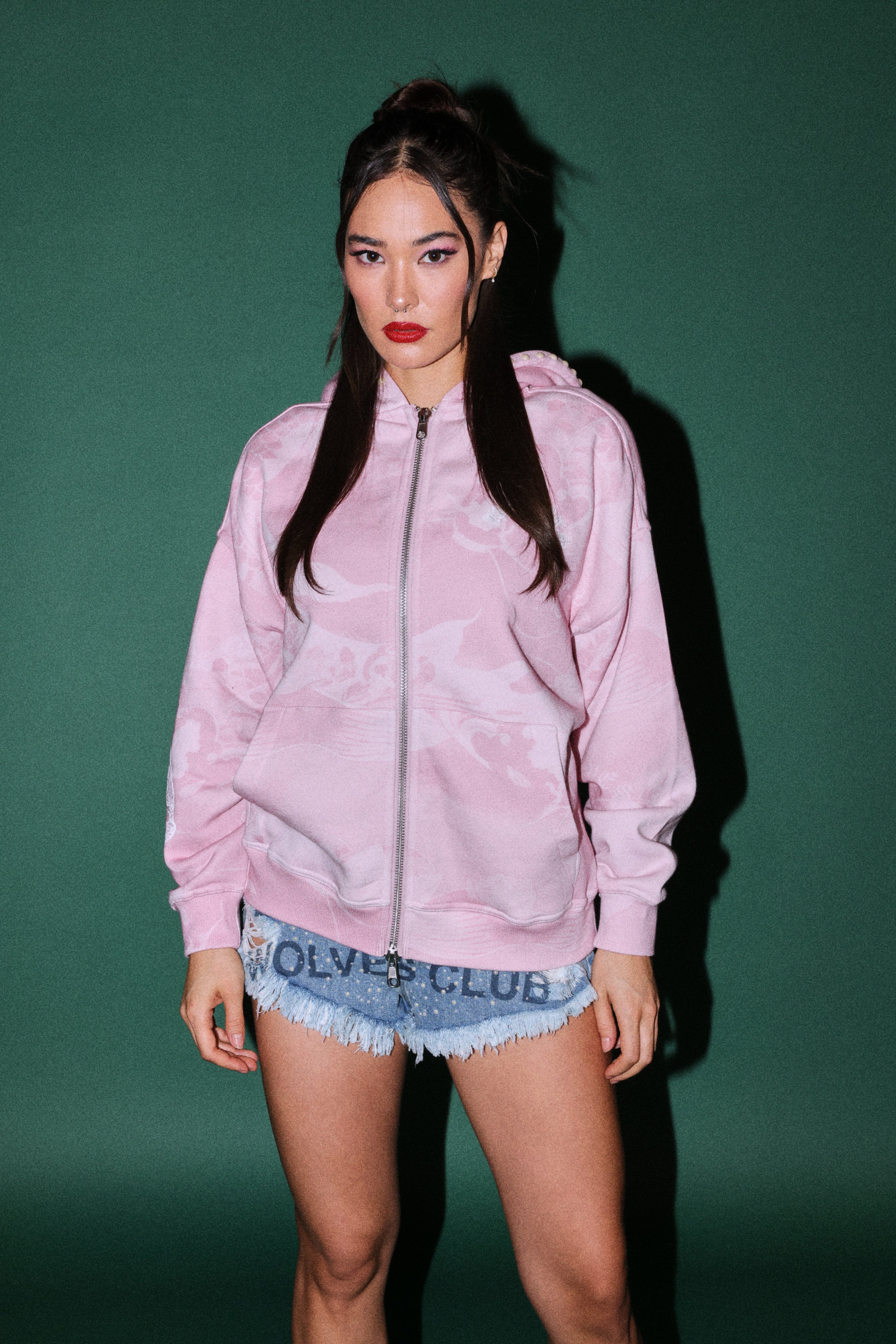 Darc Koi Anya Double Zip Hoodie in Serenity Pink