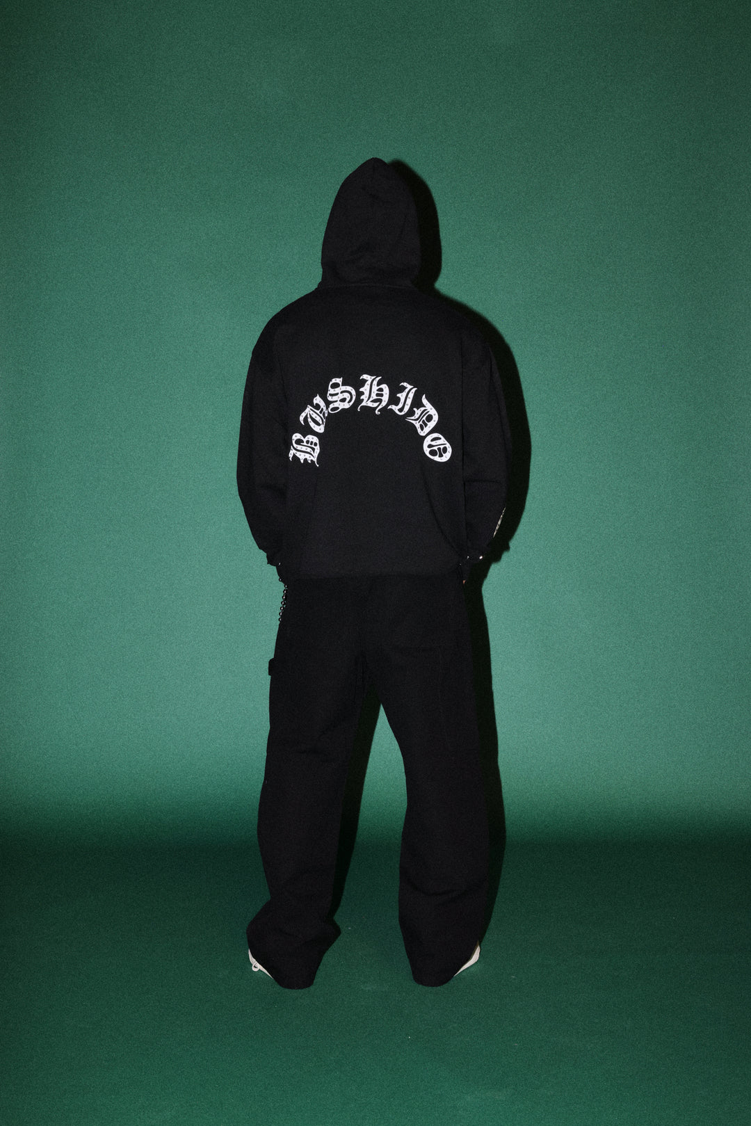 Shutendoji Distressed Grunge Mid Length Raw Hem Zip Hoodie in Black