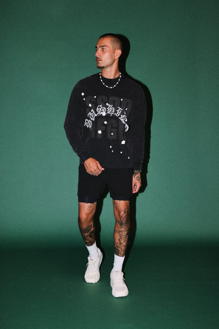 Ssddnfgu Bushido Grunge Mid Length Raw Hem Ls Tee in Black