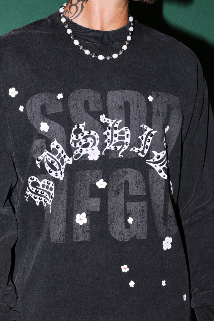 Ssddnfgu Bushido Grunge Mid Length Raw Hem Ls Tee in Black