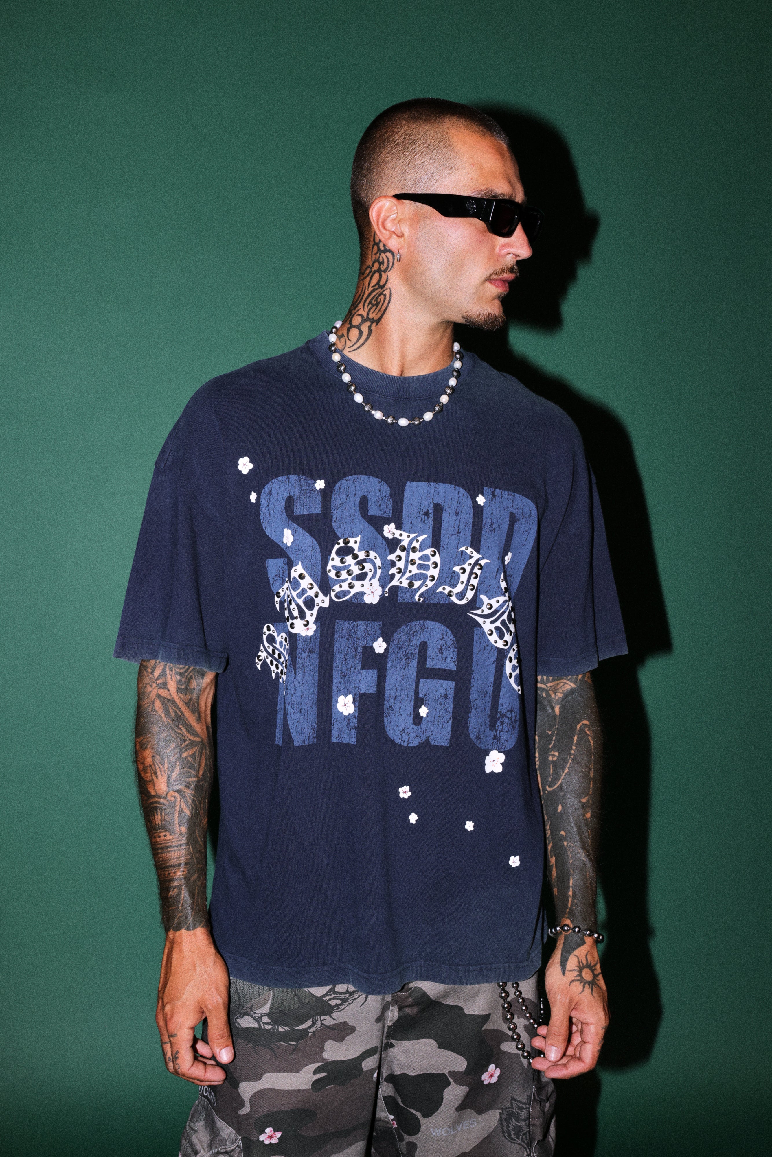 Ssddnfgu Bushido Premium Oversized Tee in Navy