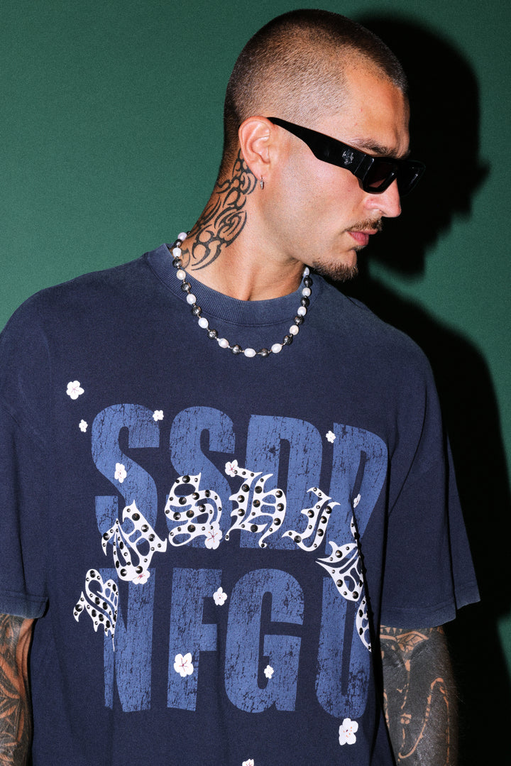 Ssddnfgu Bushido Premium Oversized Tee in Navy