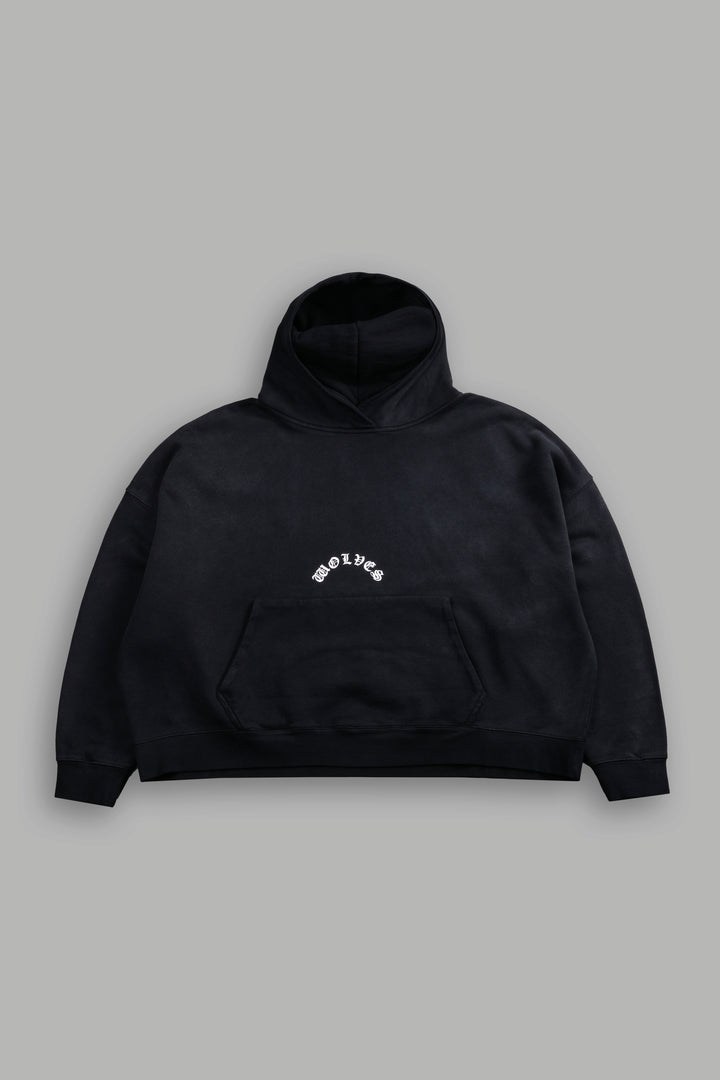 The Batman Forever Grunge "Gage Box Cut" Hoodie in Black Drift Wash