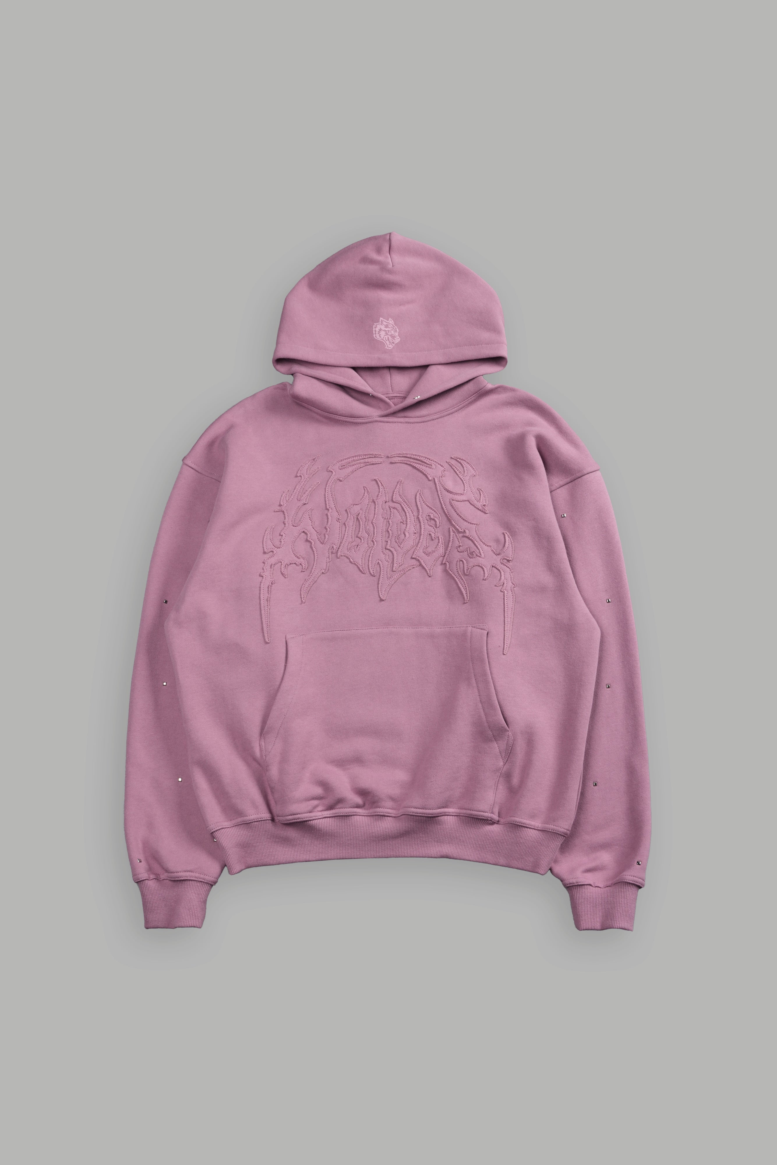 Hesh Appliqué Studded Pierce Hoodie in Pink Smoke