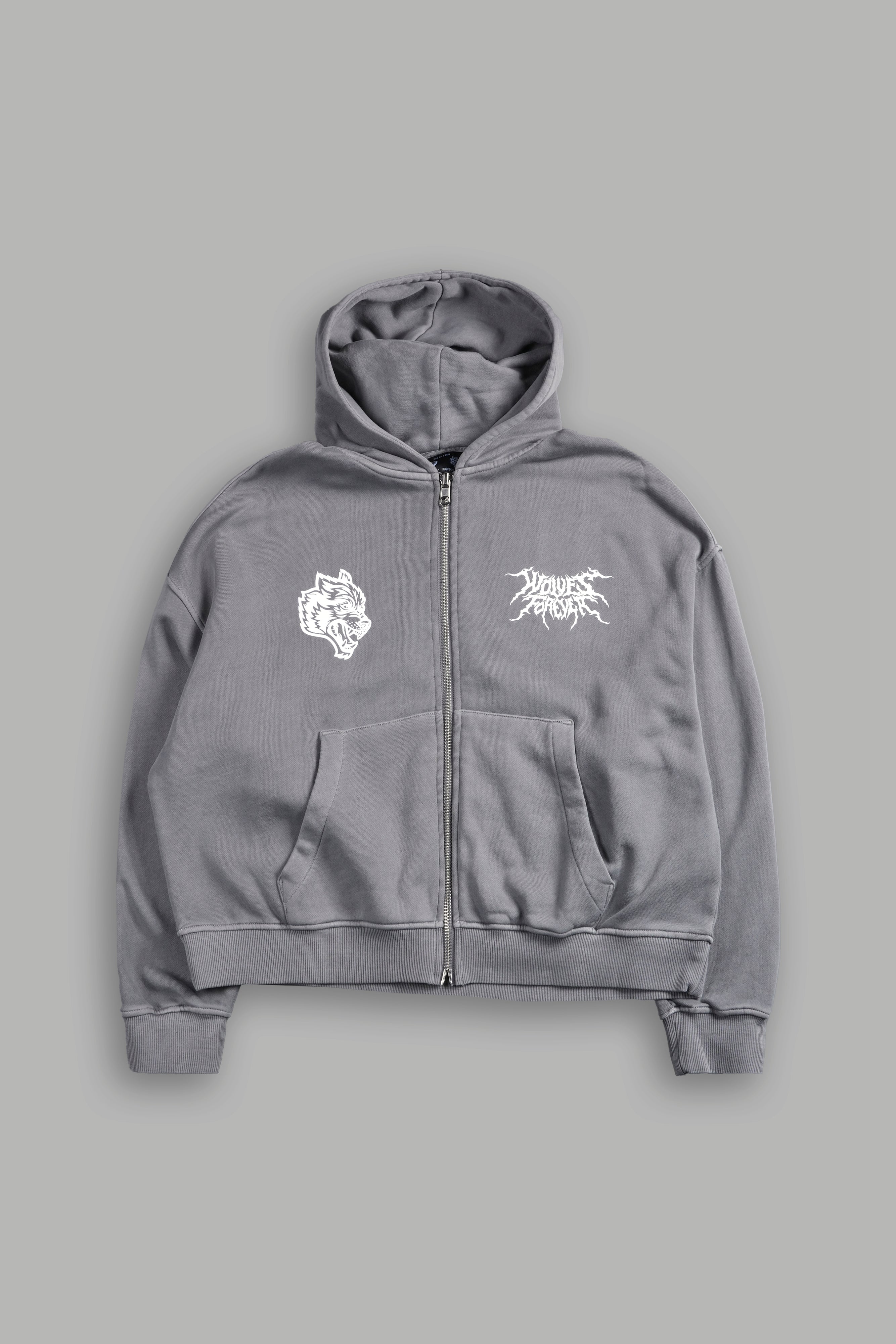 Stand-Off Vex Double Zip Hoodie in Dove Gray