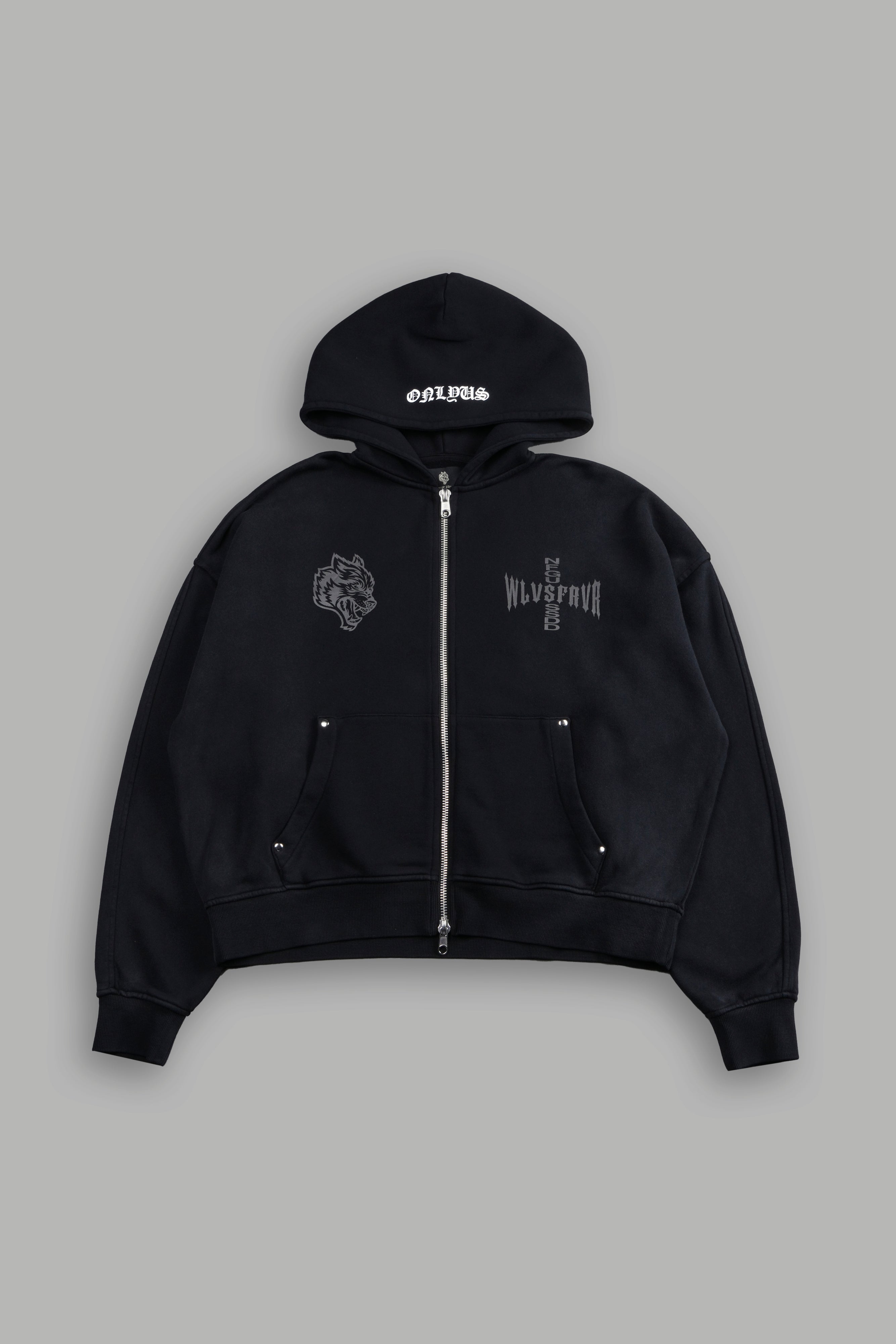 ♡*。゜Duuui Iron Code Darco Double Zip Hoodie in Black Inverted Sun Fade