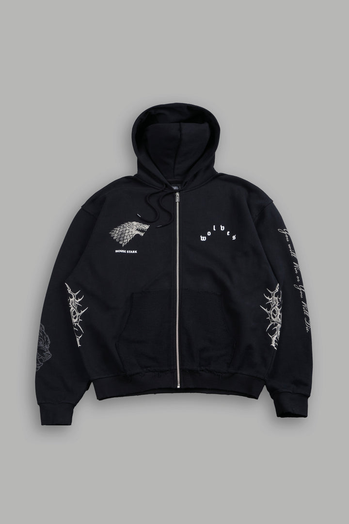 King Of The North Grunge Moatis Zip Hoodie in Black