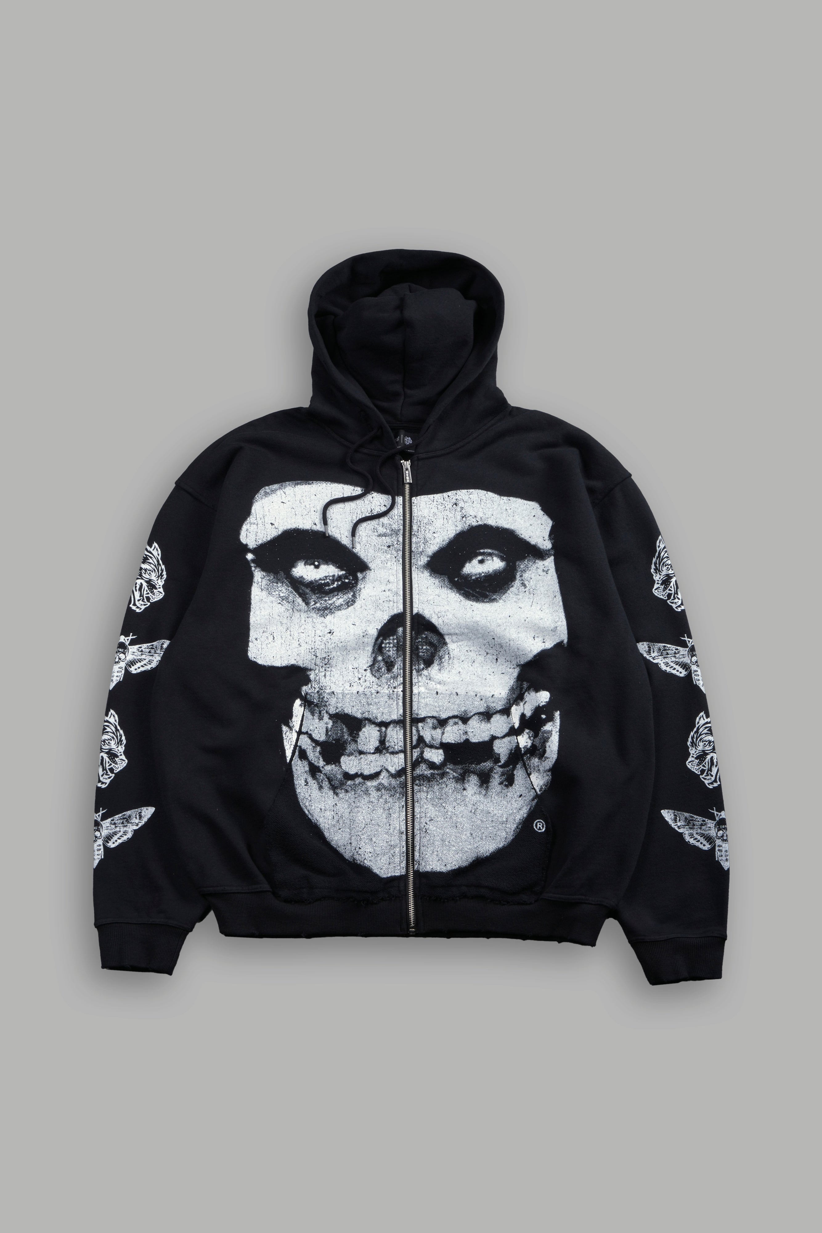 Fiend Skull Grunge Moatis Zip Hoodie in Black