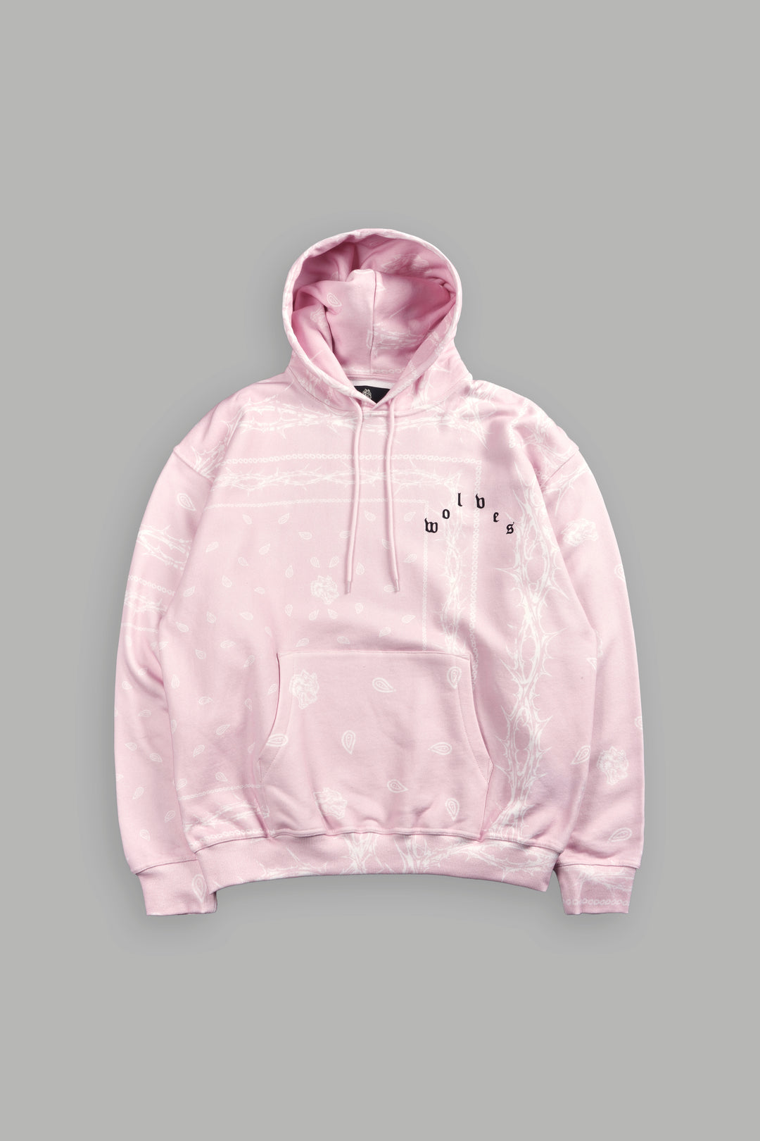 Wolves Pyramid "Bishop" Hoodie in Blush Pink Thorn Paisley