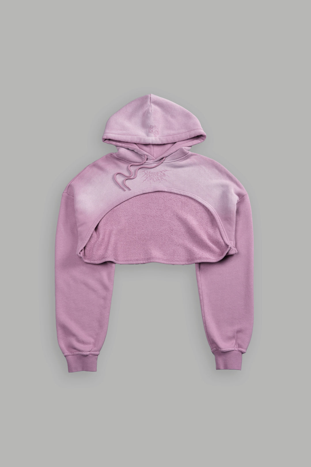 Forged From Iron "Willow" Cropped Hoodie in Pink Smoke Spine Sun Fade