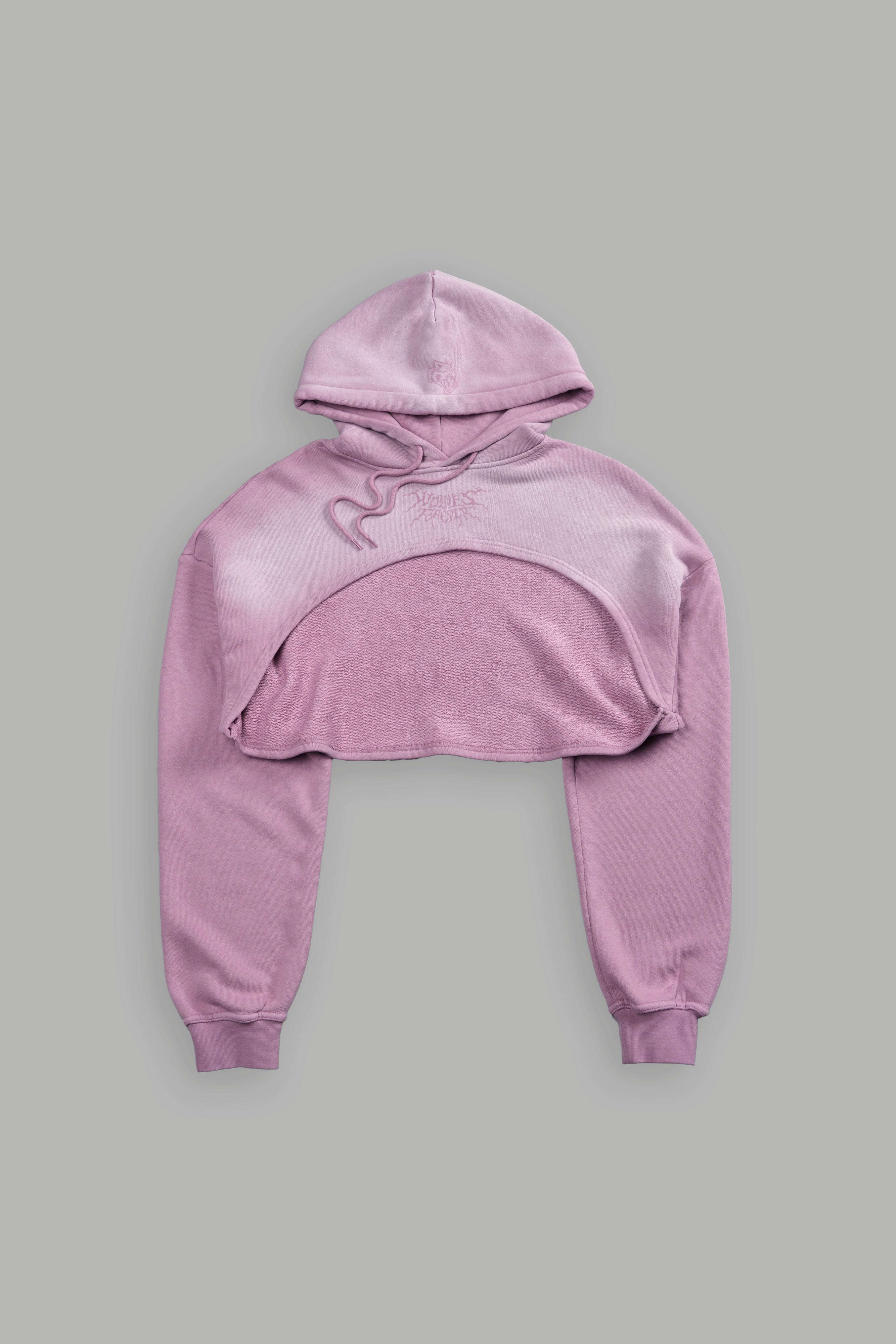 Forged From Iron "Willow" Cropped Hoodie in Pink Smoke Spine Sun Fade