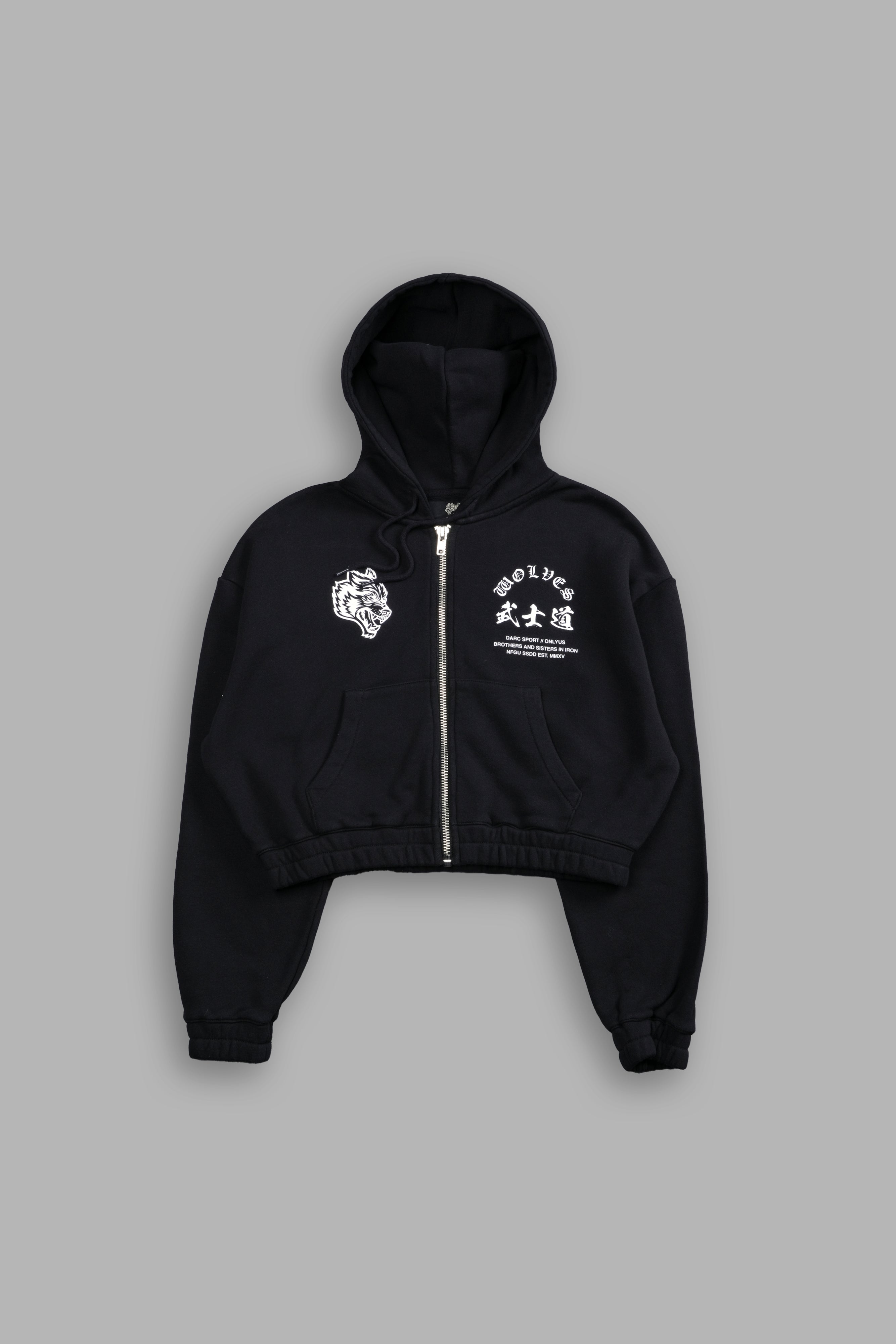 Okami Wolf "Chambers" (Cropped) Zip Hoodie in Black