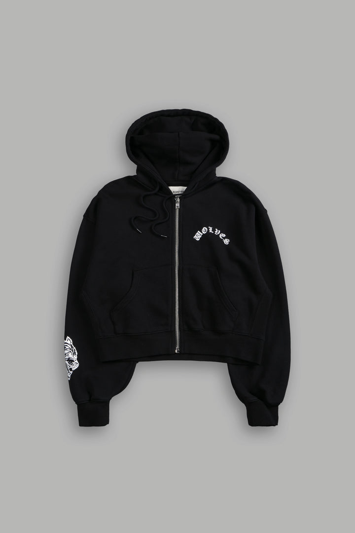 Wolf Chopper FRVR "Sage" Cropped Zip Hoodie in Black