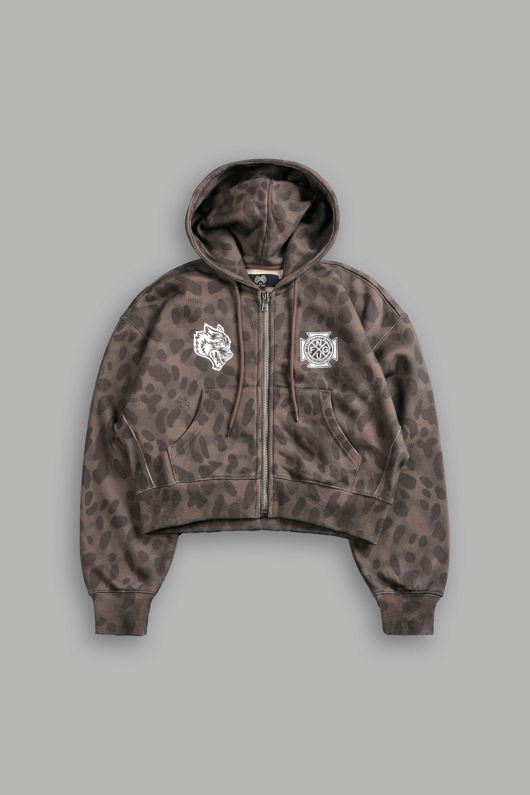 Wolf Iron Cross "Sage" Cropped Zip Hoodie in Celeritas Morte