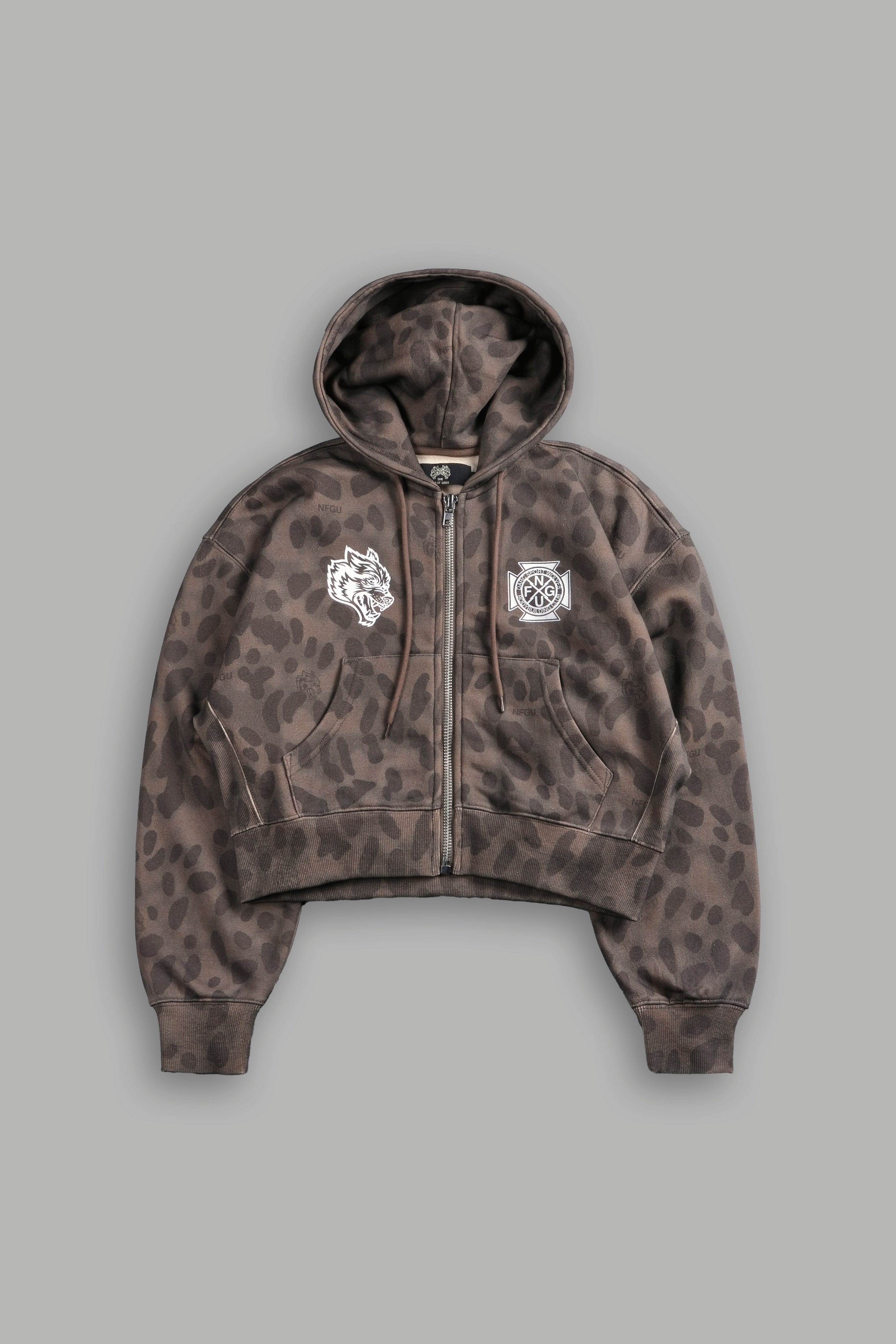 Wolf Iron Cross "Sage" Cropped Zip Hoodie in Celeritas Morte