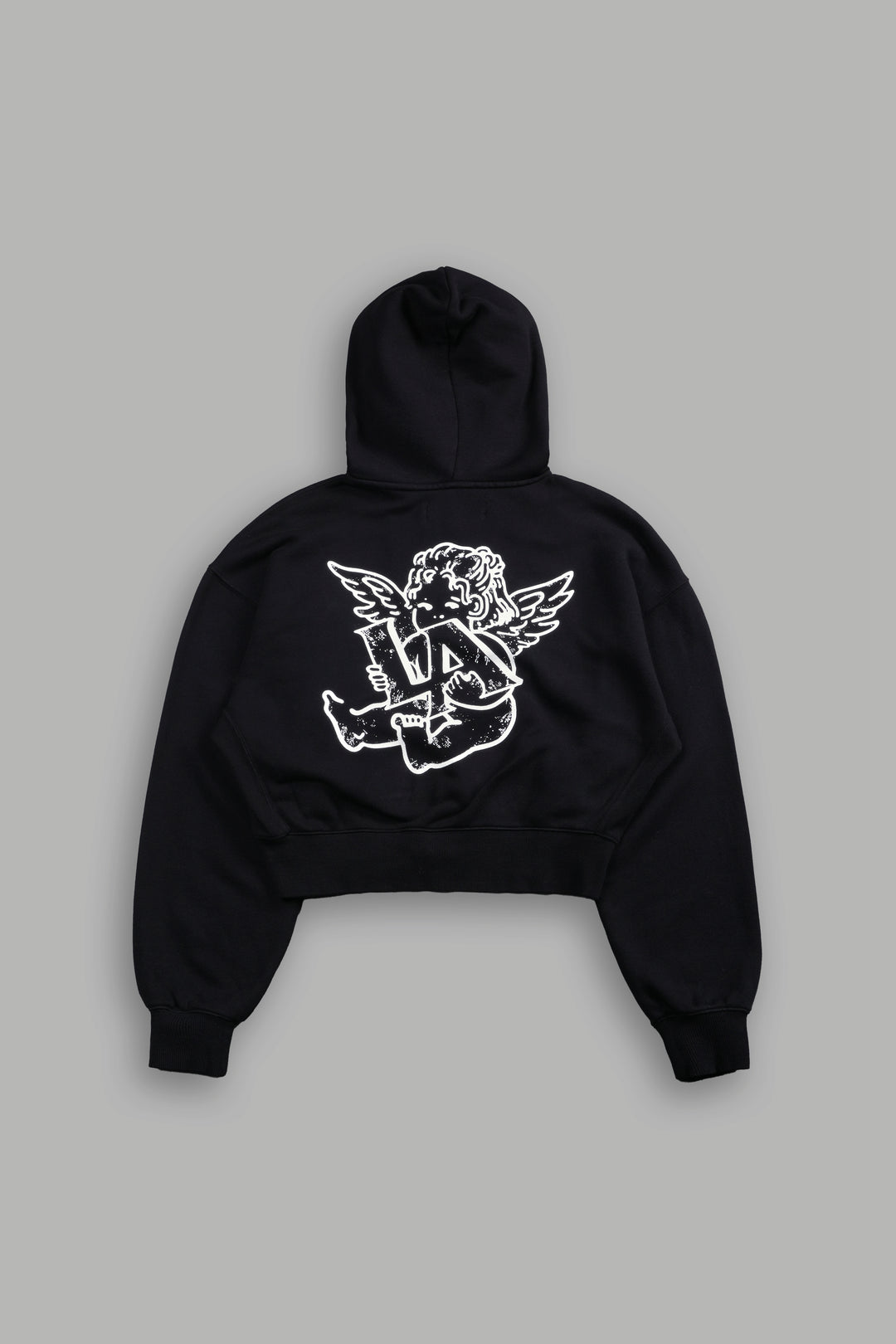 Los Cherub Sage Cropped Zip Hoodie in Black