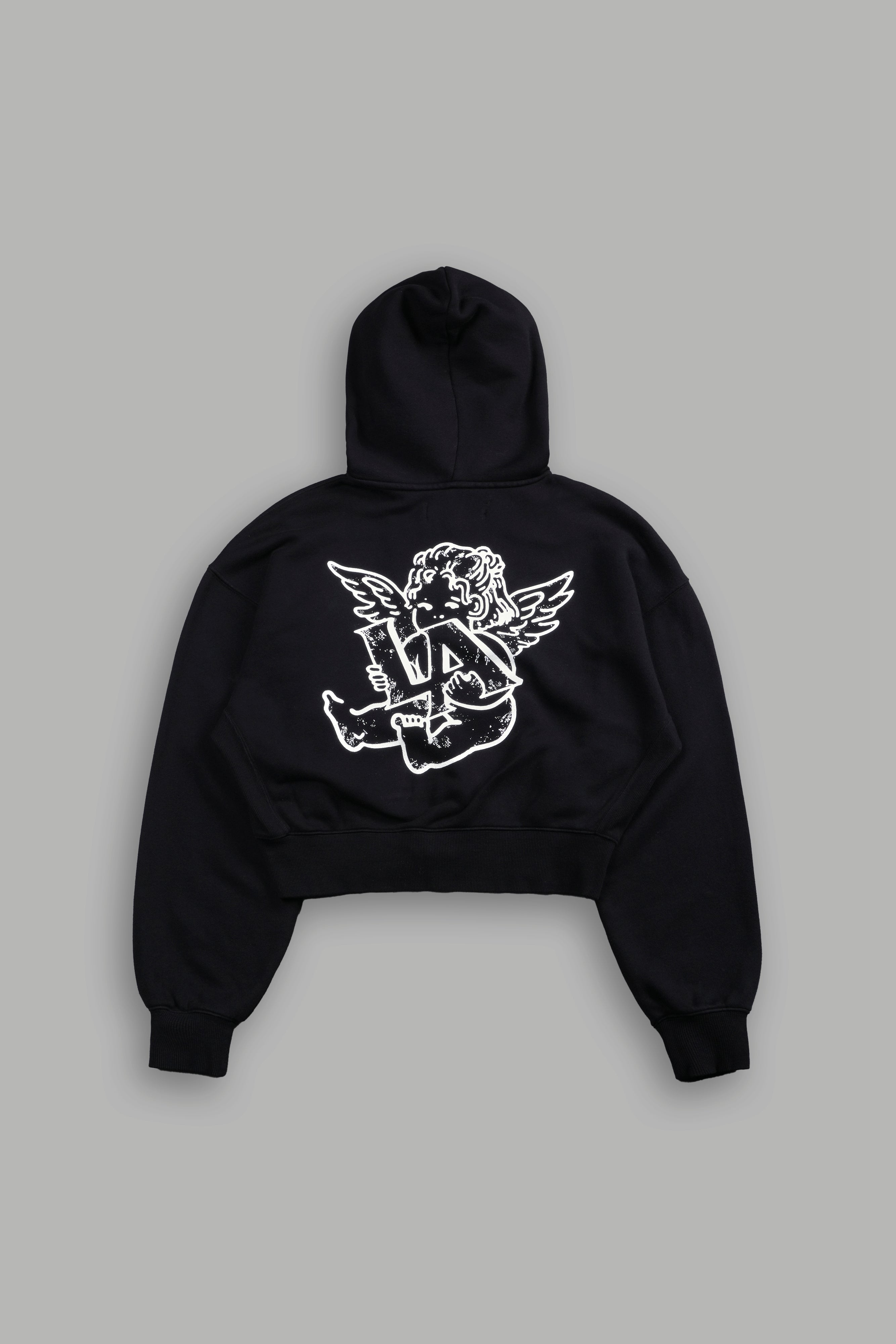 Los Cherub Sage Cropped Zip Hoodie in Black