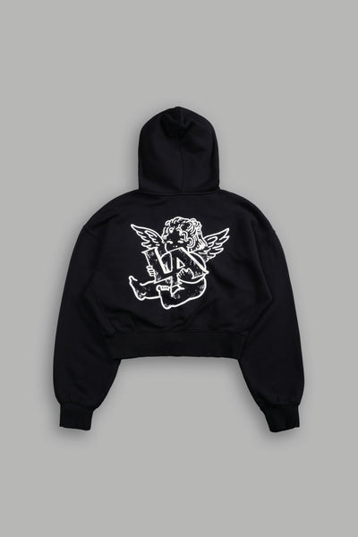 トップス LOS CHERUB SAGE CROPPED ZIP HOODIE Los Cherub Sage Cropped Zip Hoodie in Black – DarcSport