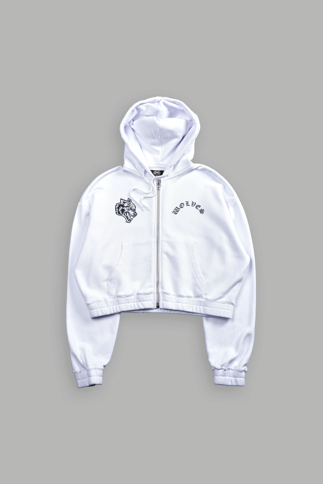 Chopper Wolf "Chambers" (Cropped) Zip Hoodie in White