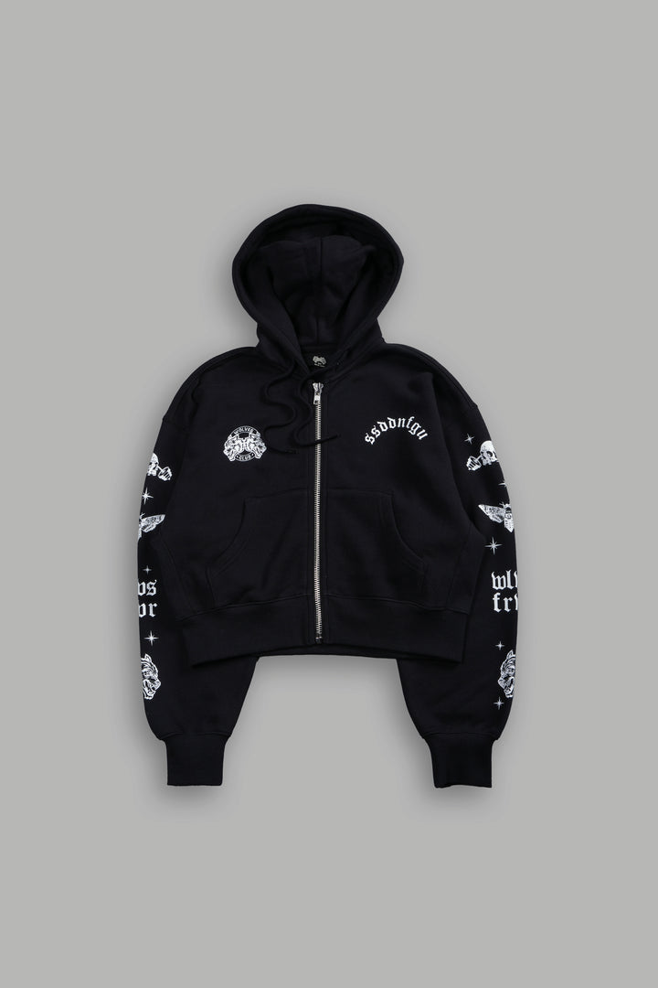 FRVR in the Stars "Sage" Cropped Zip Hoodie in Black