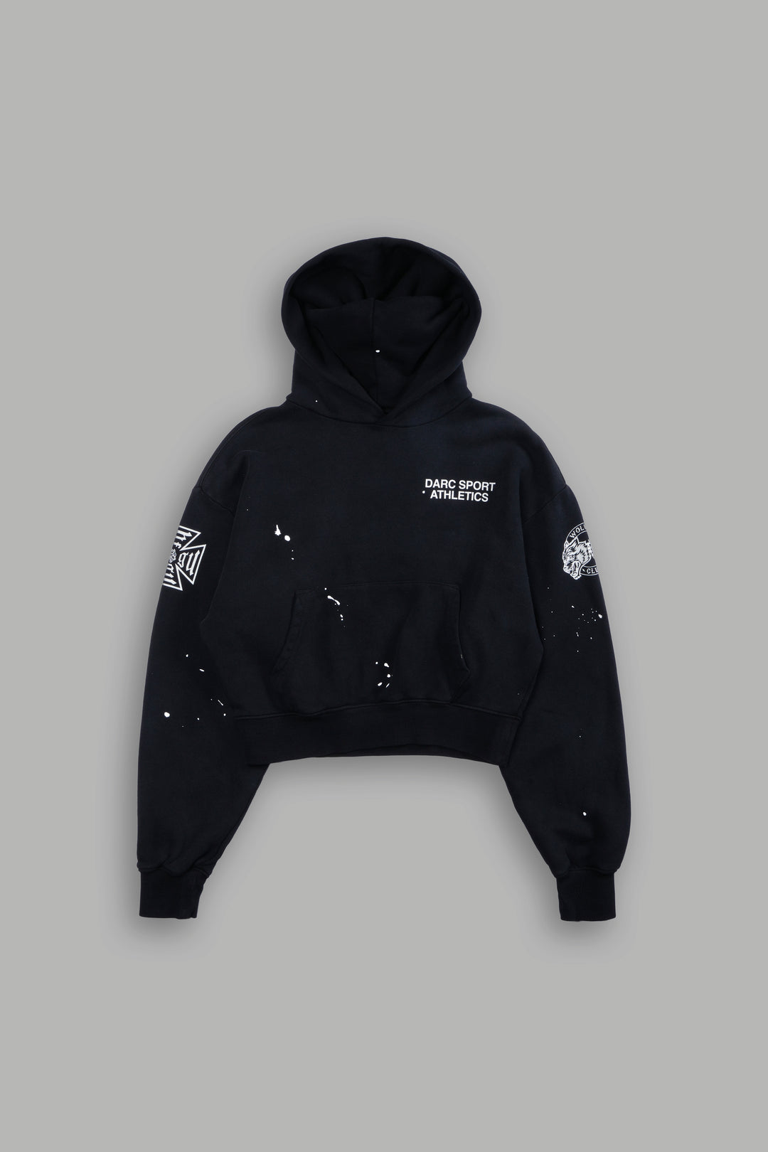 Darc Sport Athletics Owen Cropped Hoodie in Black Drift Wash