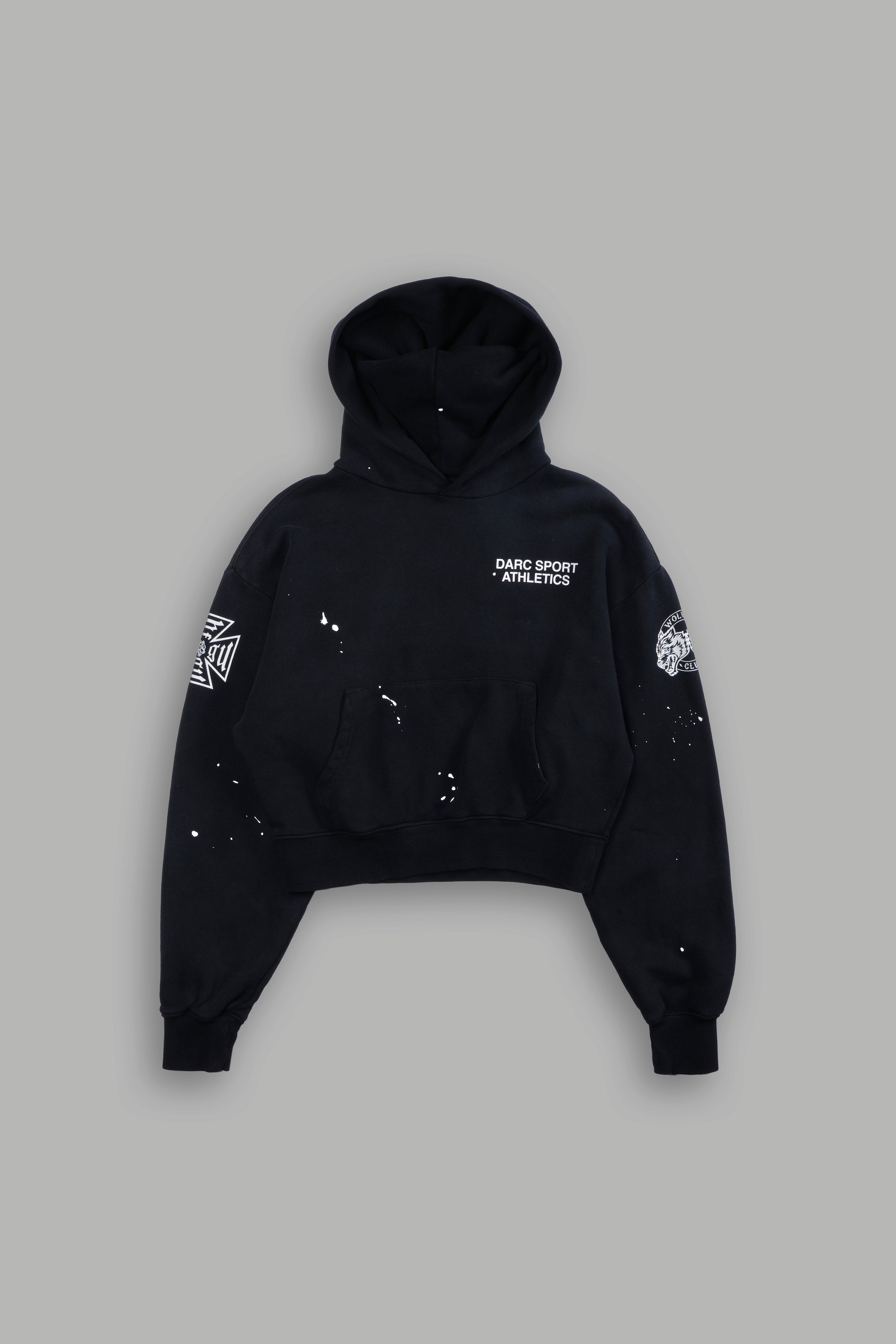 Darc Sport Athletics Owen Cropped Hoodie in Black Drift Wash