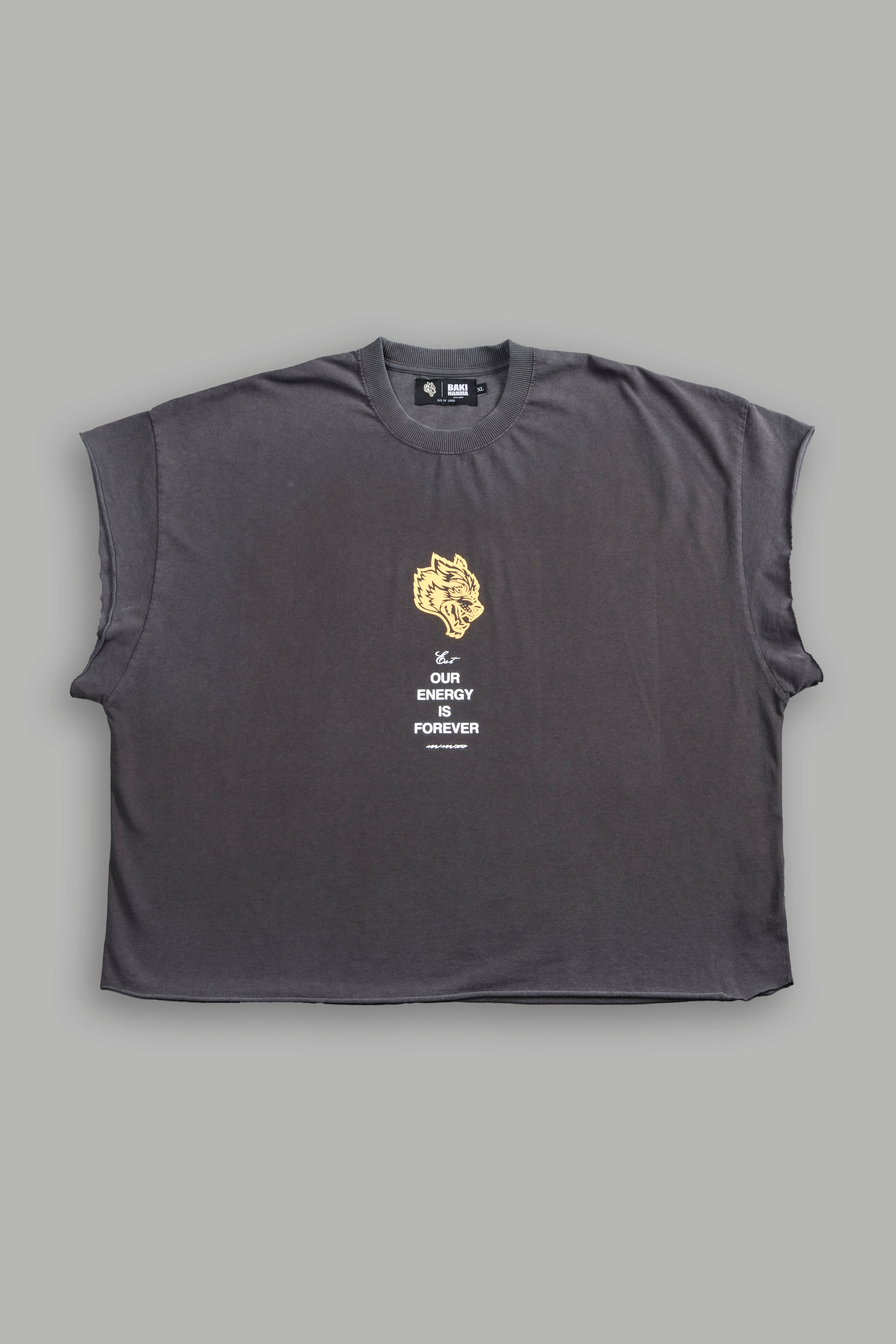 Hanma Legacy Grunge Cut-Off Tee in Wolf Gray