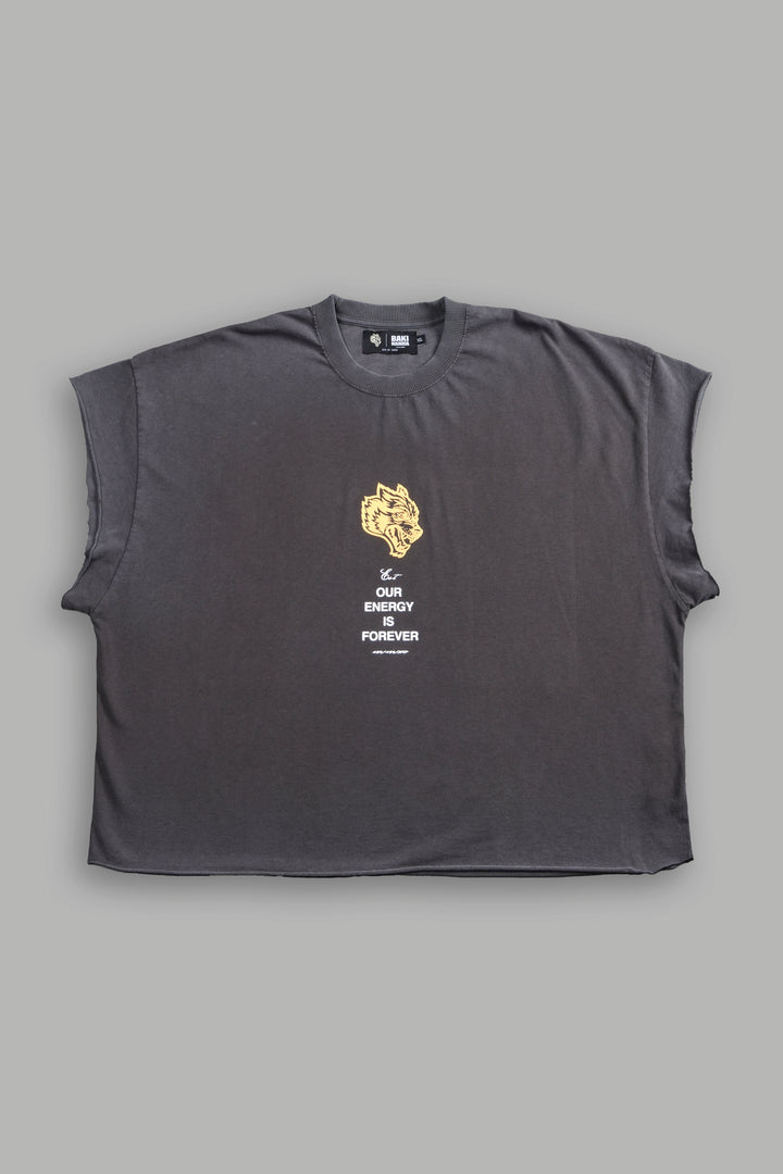 Hanma Legacy Grunge Cut-Off Tee in Wolf Gray